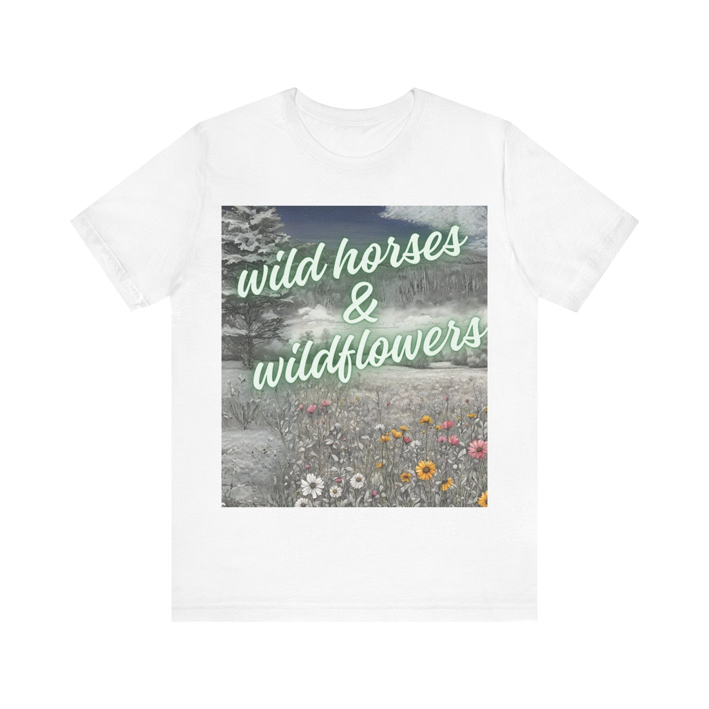 Wild Horses & Wildflowers Country Cowgirl Women's Jersey Short Sleeved Tee Size S-2xl
