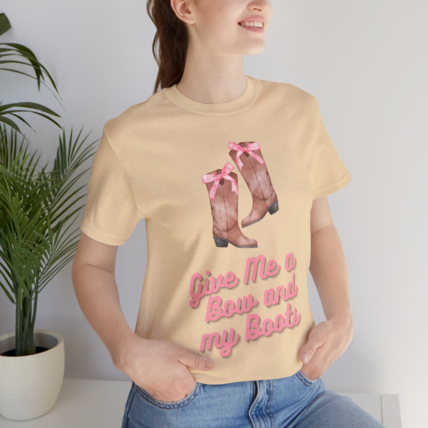 Pink Cowgirl Bow & Boots Women's Jersey Short Sleeved Tee Size S-2xl