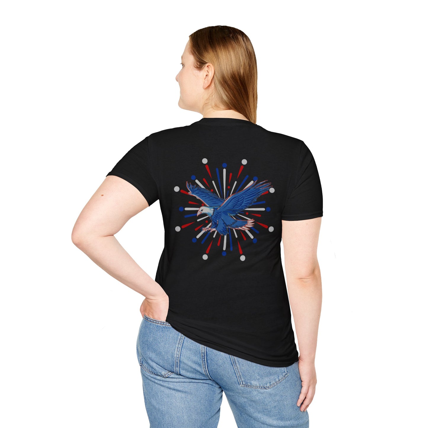 USA 'Merica Red, White & Blue Eagle 4th Women's Softstyle Plus Short Sleeve Double-Sided T-Shirt Sizes xl-5xl