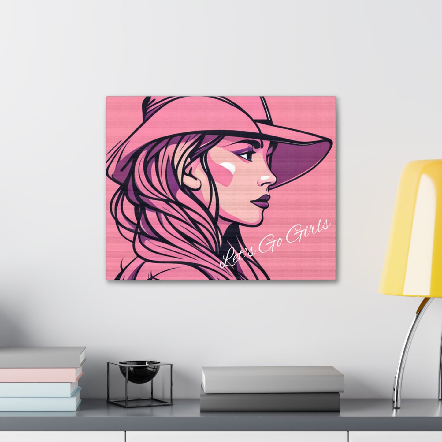 Pink Cowgirl Let's Go Girls Wrapped Canvas Art Multiple Sizes