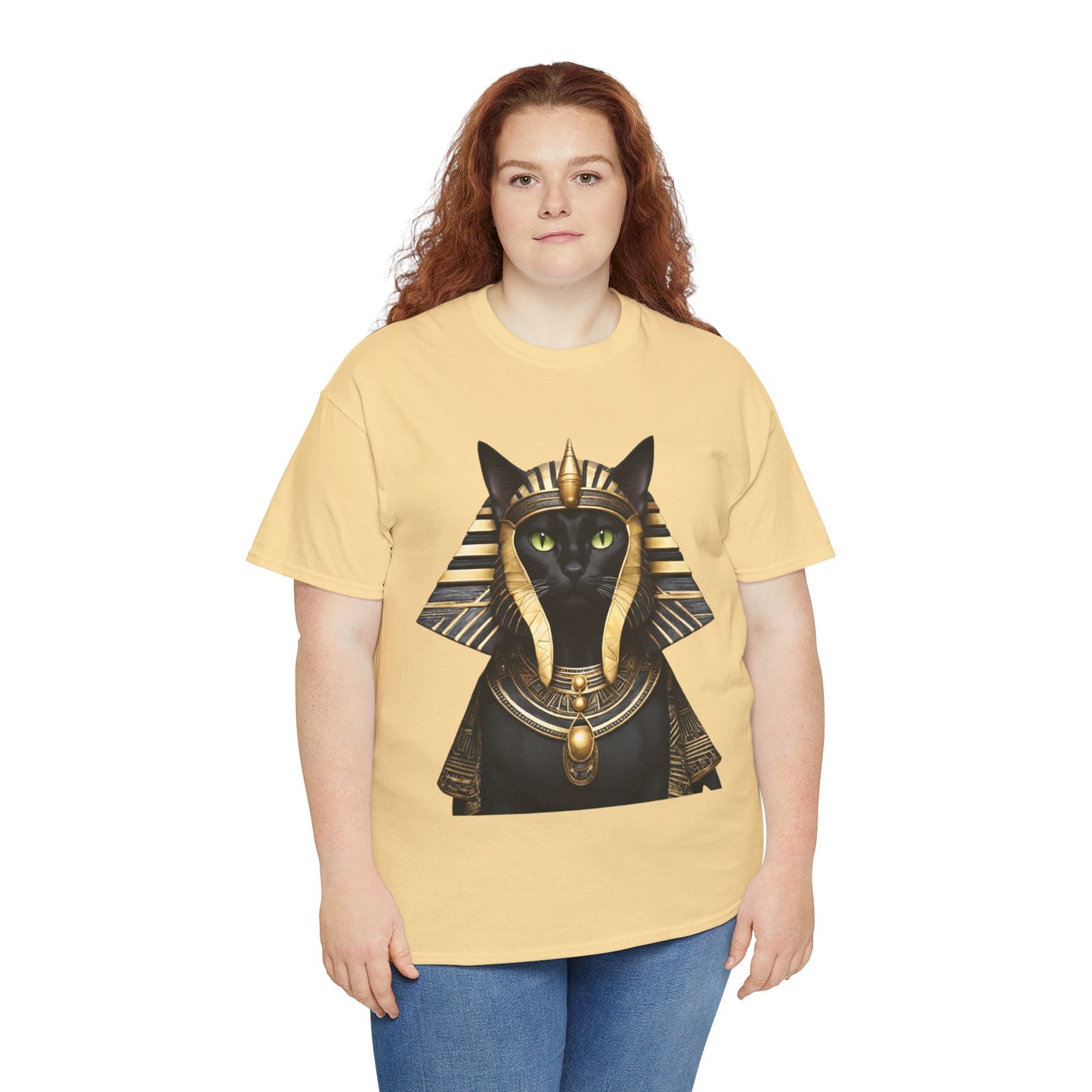 Black & Gold Egyptian Princess Pharaoh Kitty Cat Women's Plus Cotton Short Sleeved Tee Size xl-5xl