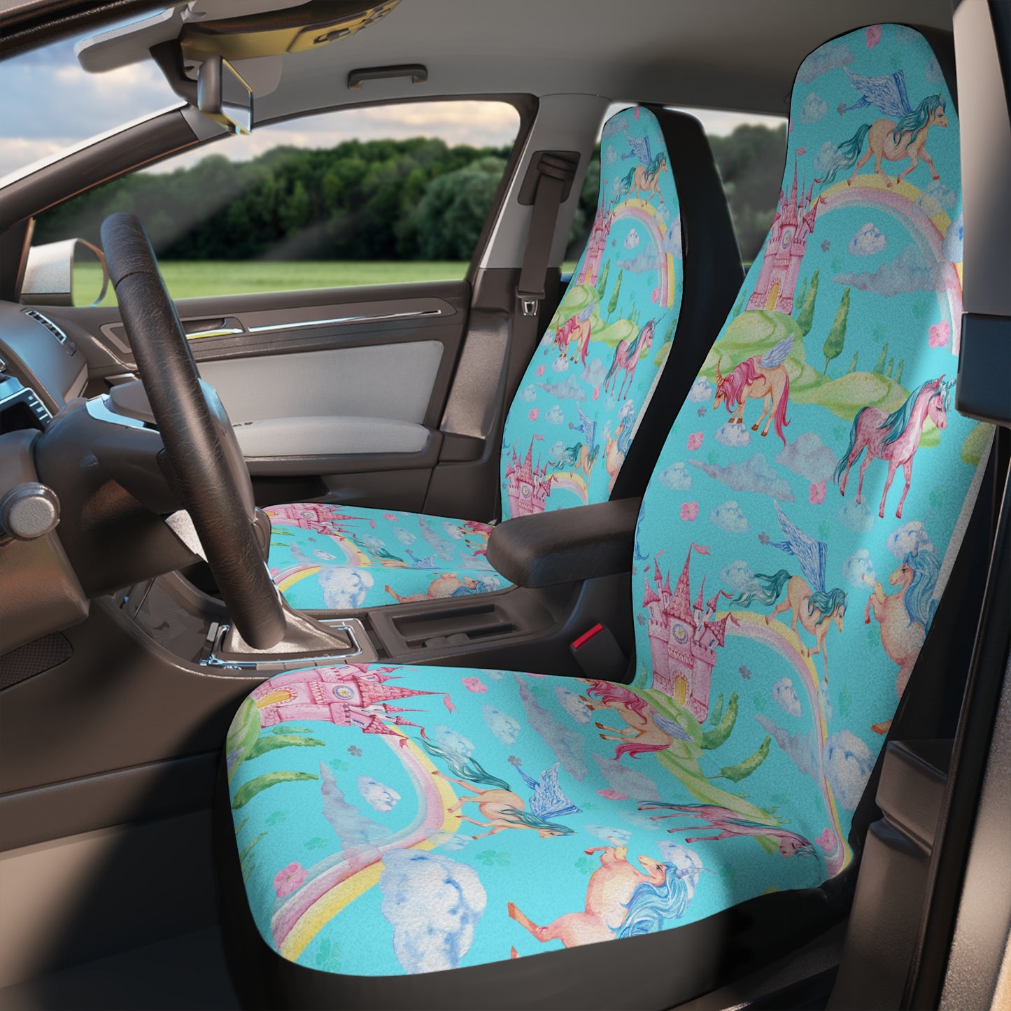 Princess Unicorn Pink & Blue Clouds & Sky Rainbow Car Seat Covers