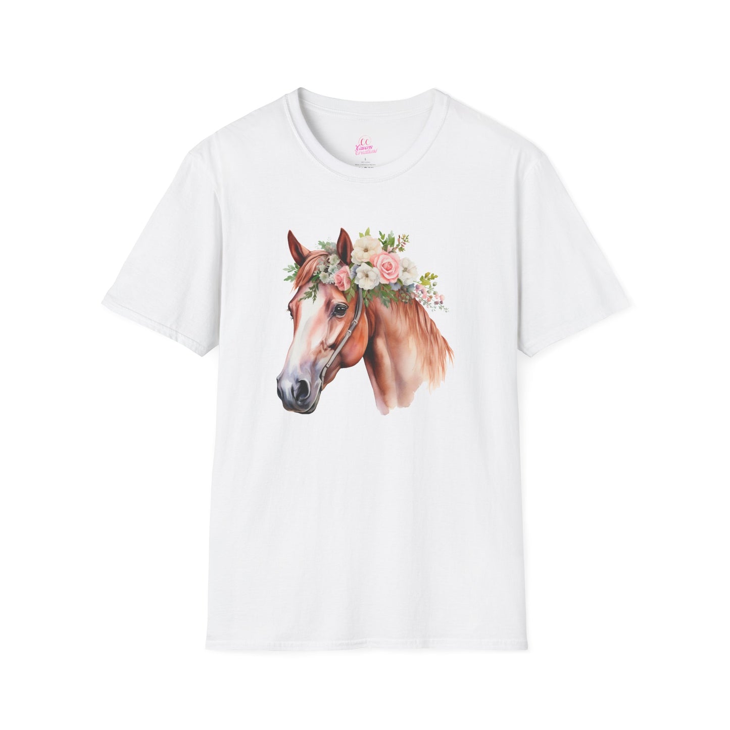 Pink Rose Flower Horse Princess Women's Plus Cotton Short Sleeved Tee Size xl-5xl