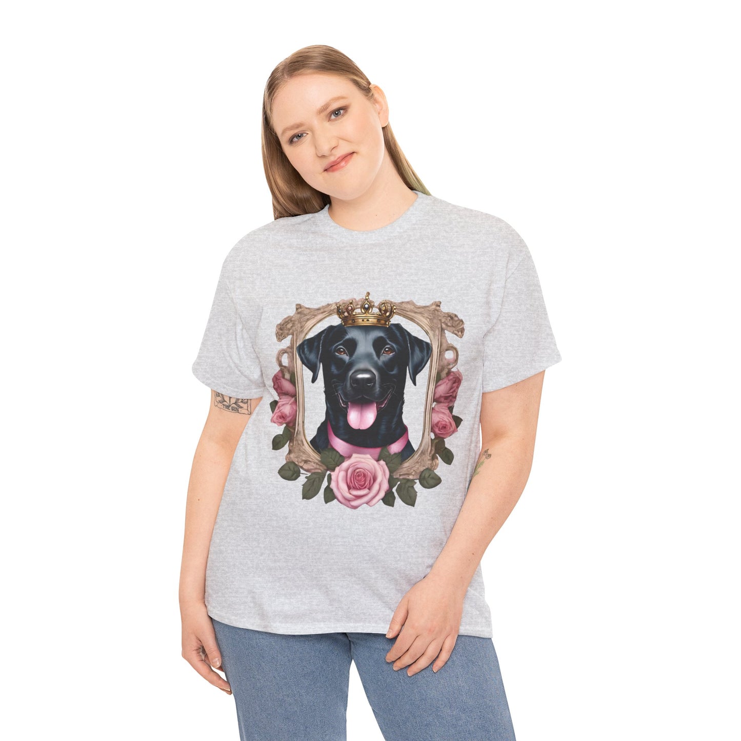 Coquette Pink Rose Smiling Black Labrador Prince Princess Puppy Dog Women's Plus Cotton Tee Size xl-5xl