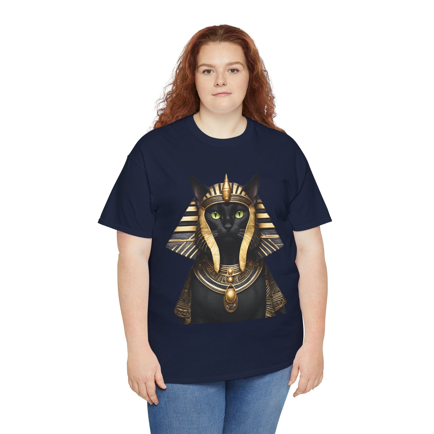 Black & Gold Egyptian Princess Pharaoh Kitty Cat Women's Plus Cotton Short Sleeved Tee Size xl-5xl