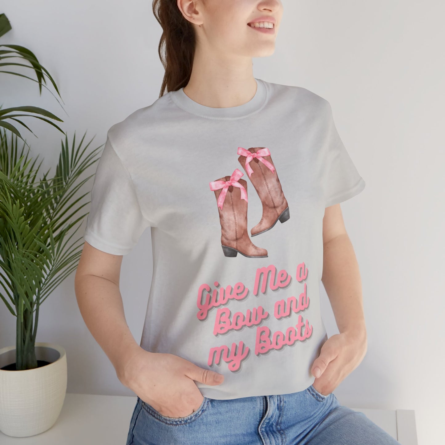Pink Cowgirl Bow & Boots Women's Jersey Short Sleeved Tee Size S-2xl