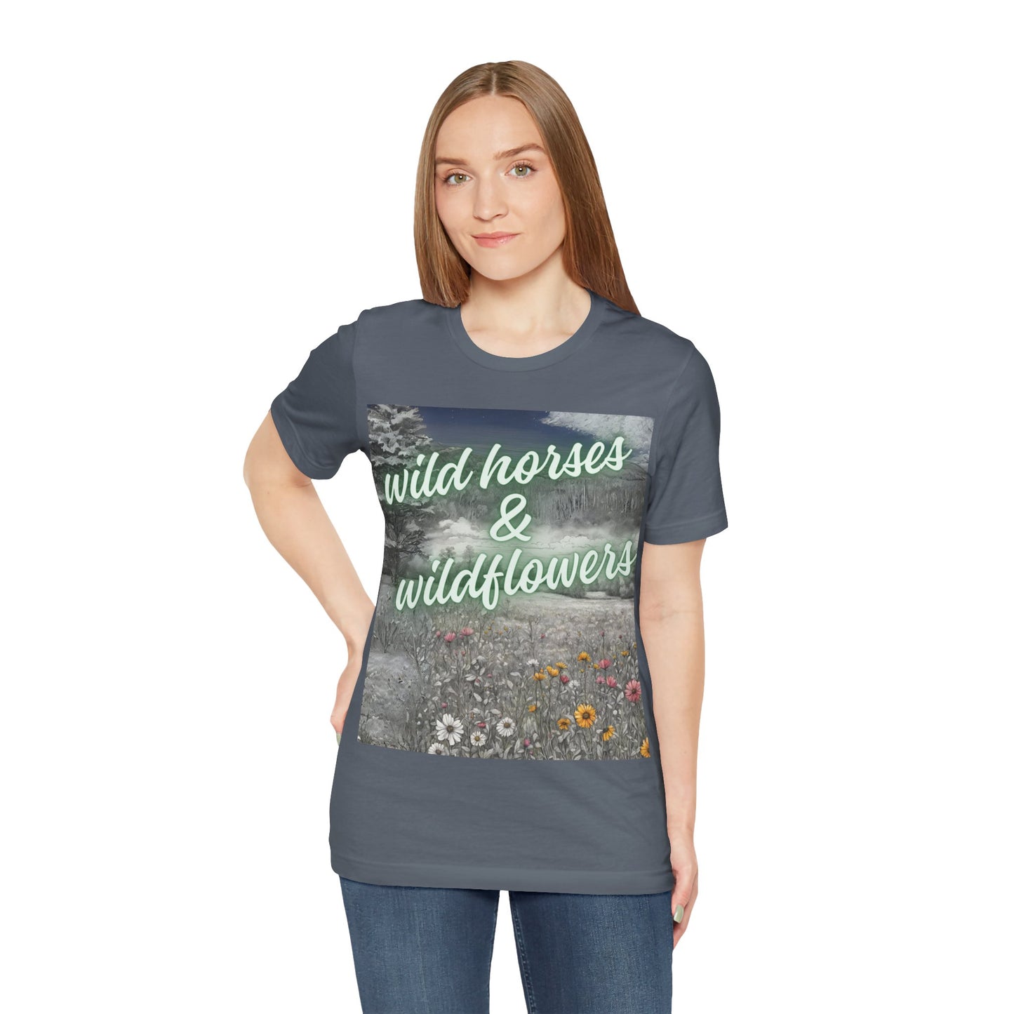 Wild Horses & Wildflowers Country Cowgirl Women's Jersey Short Sleeved Tee Size S-2xl
