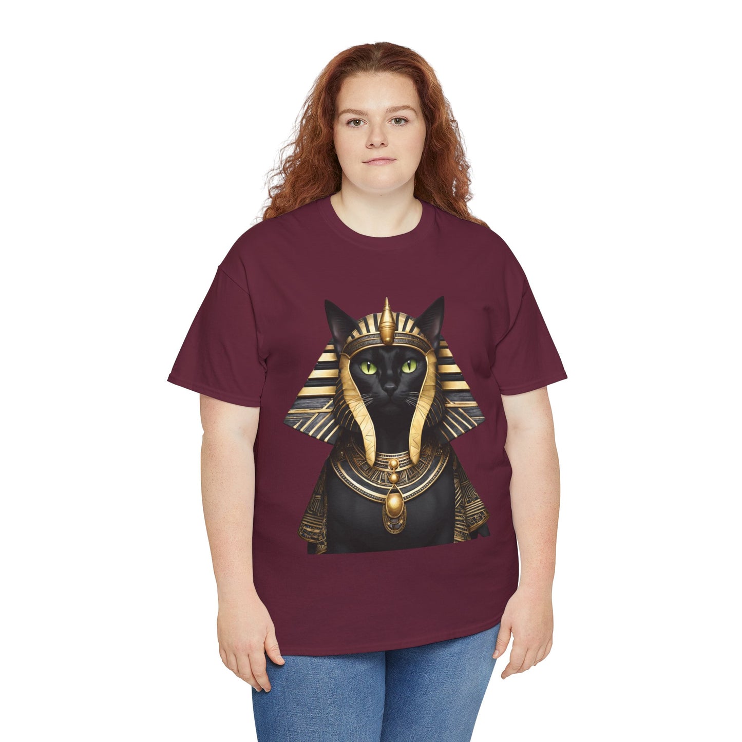 Black & Gold Egyptian Princess Pharaoh Kitty Cat Women's Plus Cotton Short Sleeved Tee Size xl-5xl