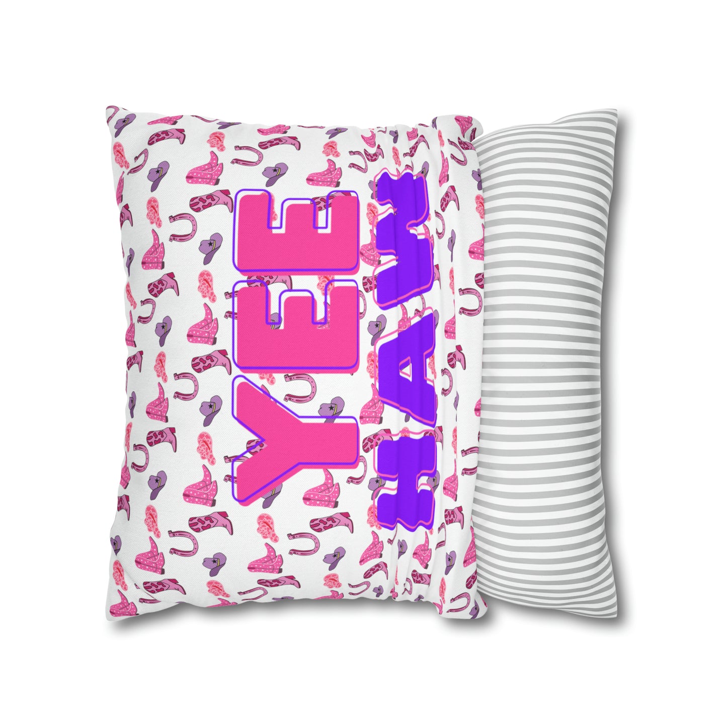 Yee Haw Pink Purple Cowgirl Hat & Boots Patterned Square Pillow Cover Multiple Sizes