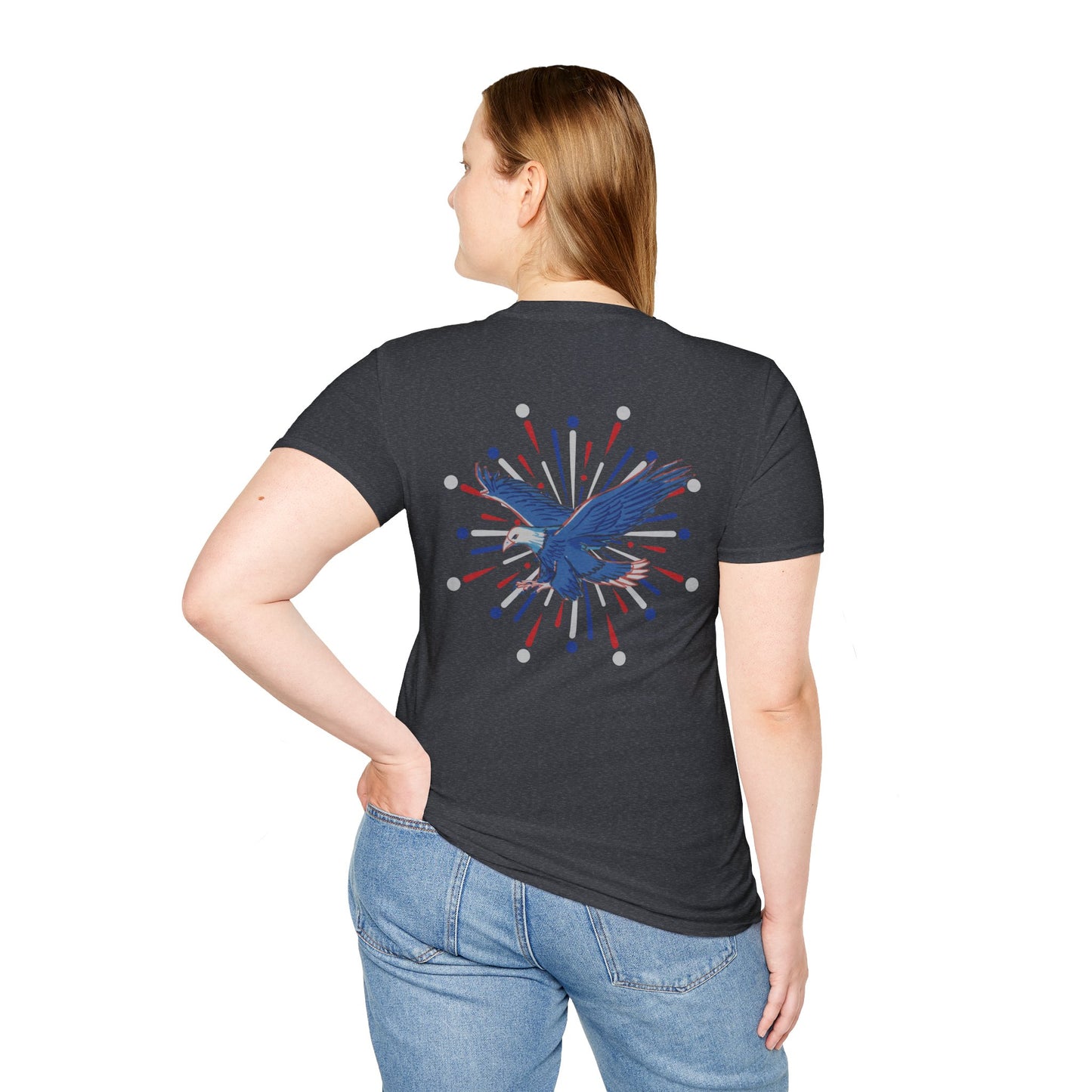 USA 'Merica Red, White & Blue Eagle 4th Women's Softstyle Plus Short Sleeve Double-Sided T-Shirt Sizes xl-5xl