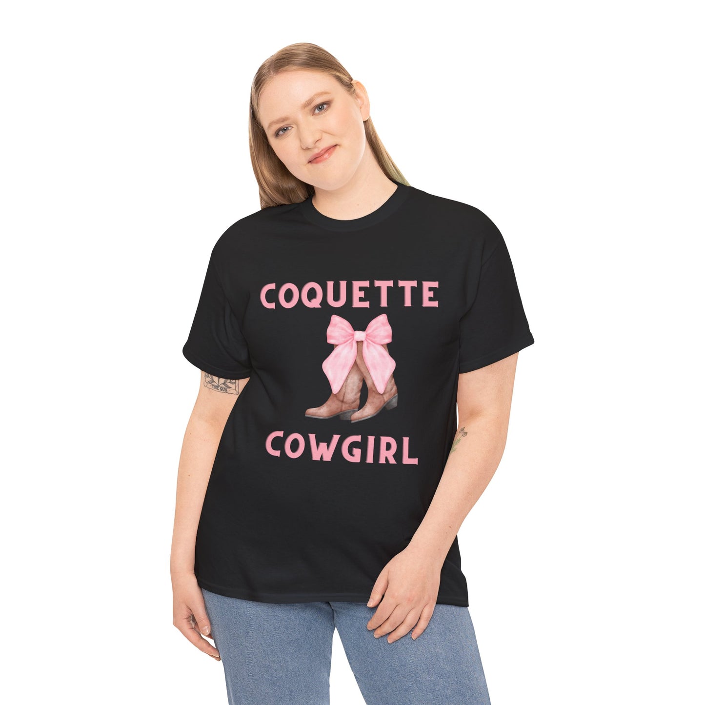 Coquette Cowgirl Bow & Boots Women's Plus Short Sleeved Cotton Tee Size xl-5xl