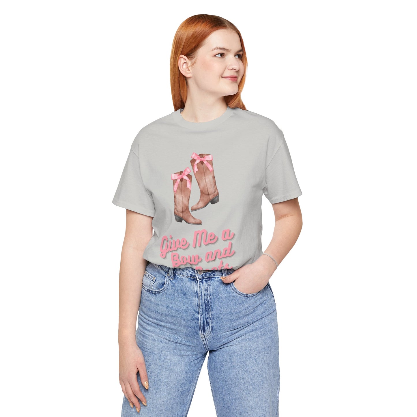 Pink Cowgirl Bow & Boots Women's Jersey Short Sleeved Tee Size S-2xl