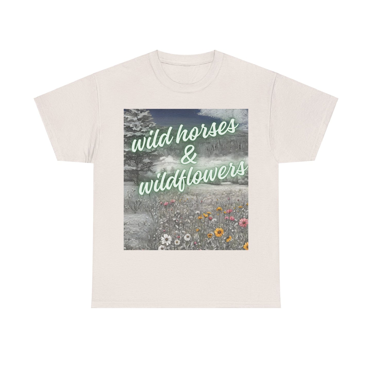 Wild Horses & Wildflowers Country Cowgirl Women's Plus Short Sleeved Cotton Tee Size xl-5xl