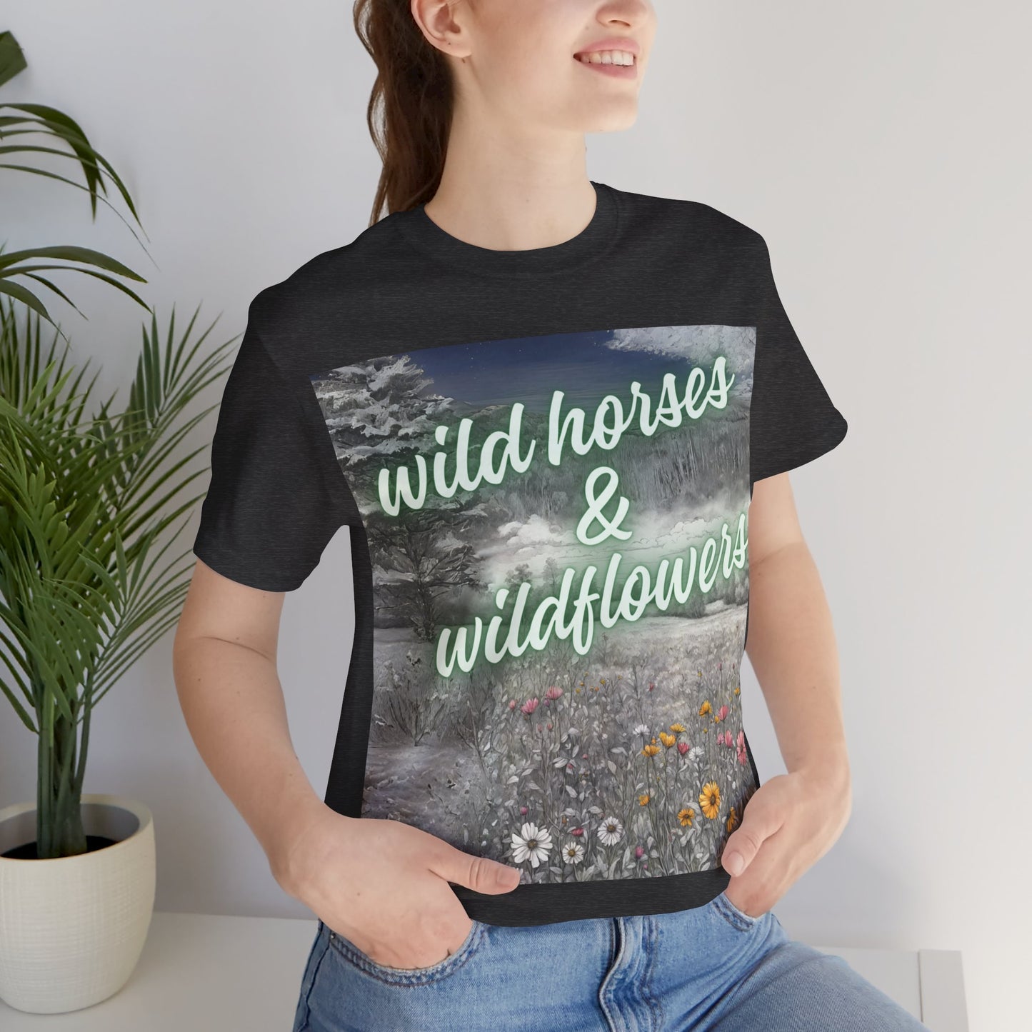 Wild Horses & Wildflowers Country Cowgirl Women's Jersey Short Sleeved Tee Size S-2xl