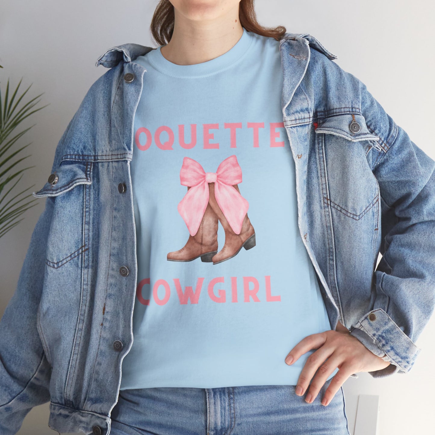 Coquette Cowgirl Bow & Boots Women's Plus Short Sleeved Cotton Tee Size xl-5xl