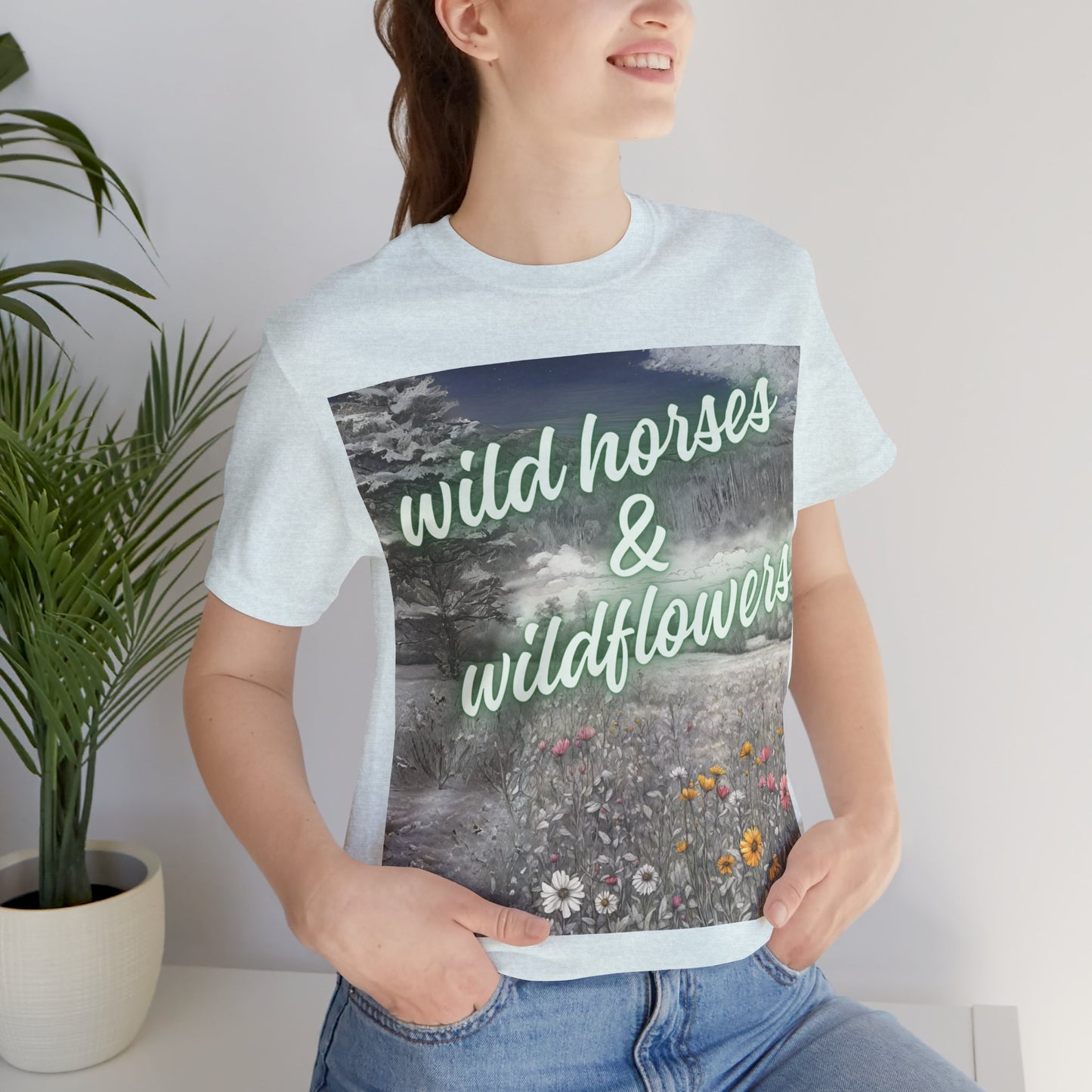 Wild Horses & Wildflowers Country Cowgirl Women's Jersey Short Sleeved Tee Size S-2xl