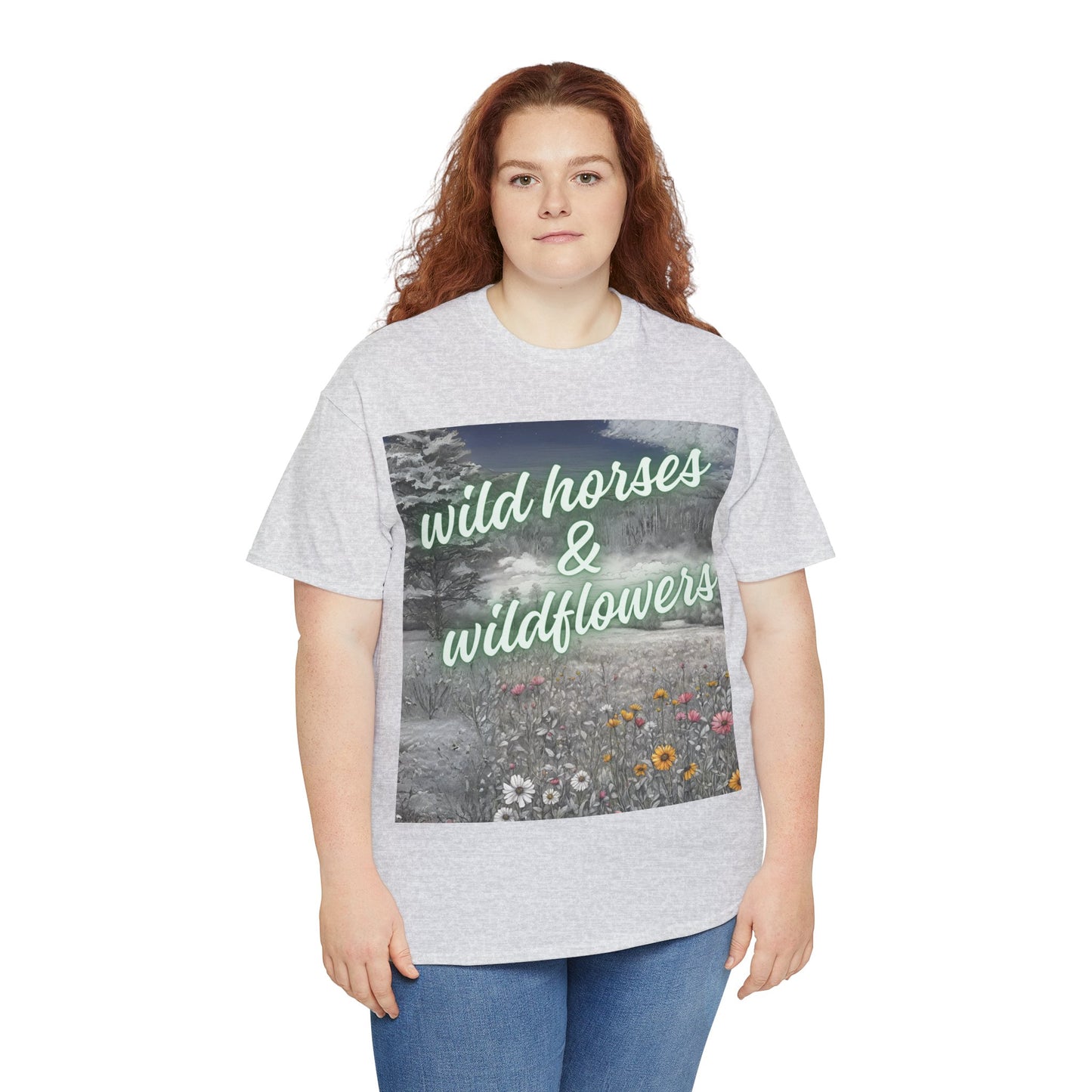 Wild Horses & Wildflowers Country Cowgirl Women's Plus Short Sleeved Cotton Tee Size xl-5xl
