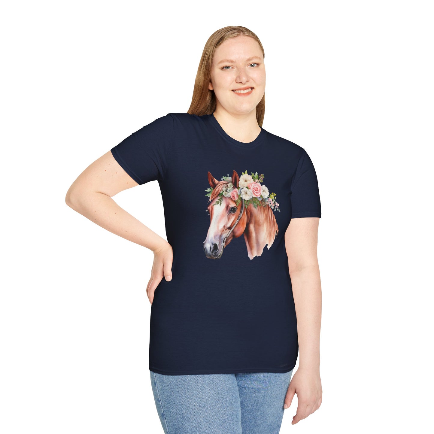 Pink Rose Flower Horse Princess Women's Plus Cotton Short Sleeved Tee Size xl-5xl