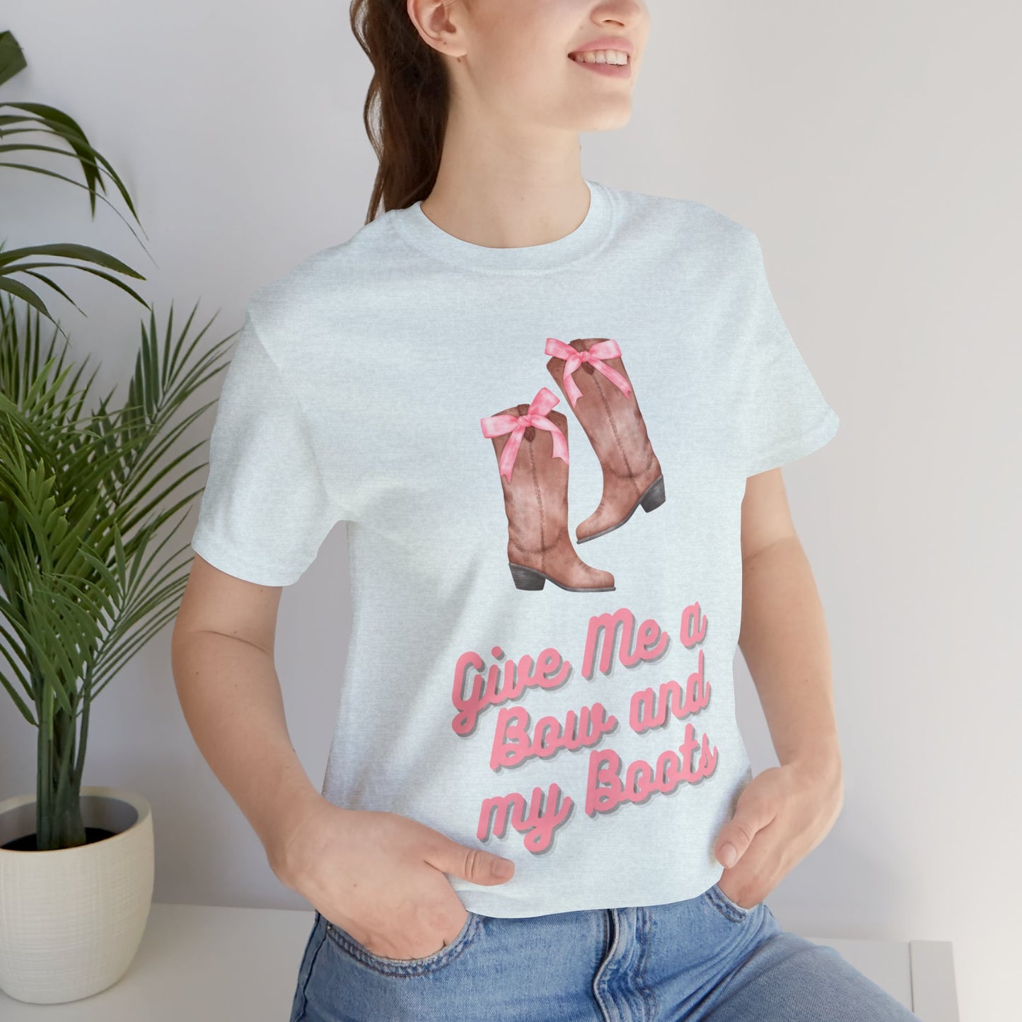 Pink Cowgirl Bow & Boots Women's Jersey Short Sleeved Tee Size S-2xl