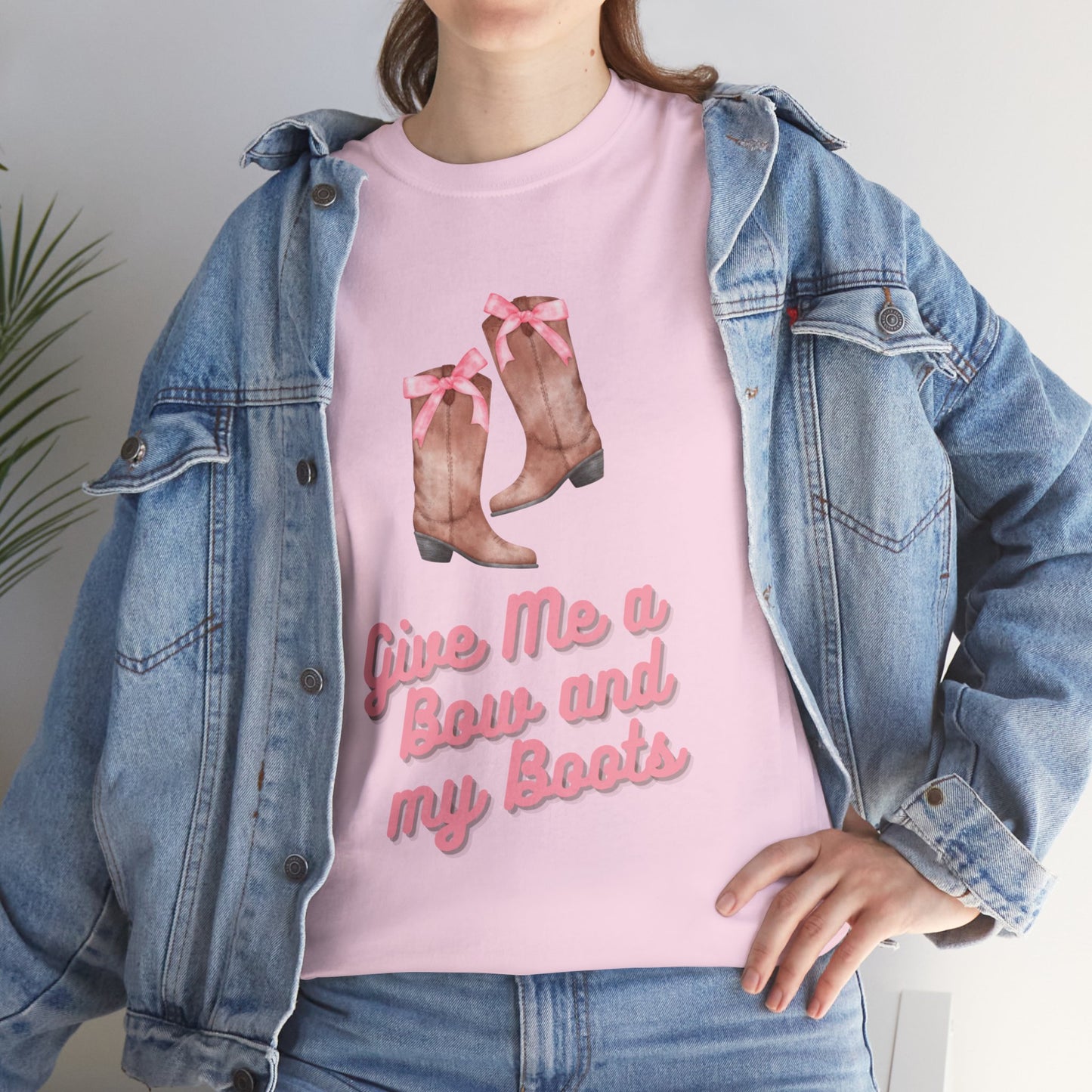 Pink Cowgirl Bow & Boots Women's Plus Short Sleeved Cotton Tee Size xl-5xl