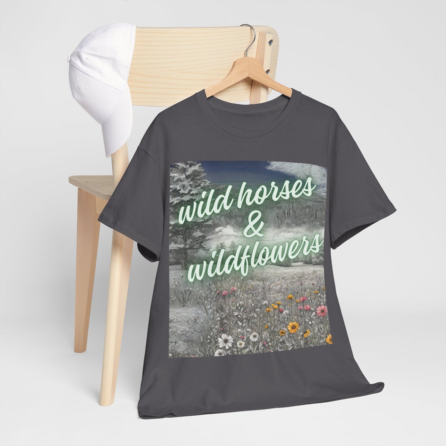 Wild Horses & Wildflowers Country Cowgirl Women's Plus Short Sleeved Cotton Tee Size xl-5xl