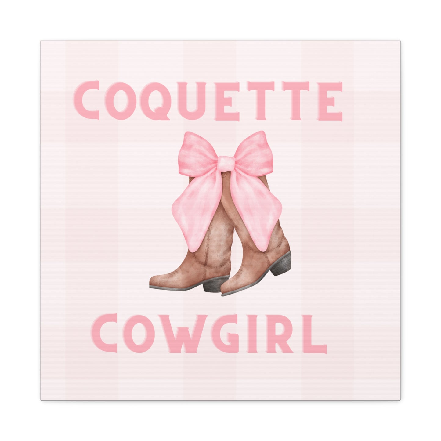 Pink Coquette Cowgirl Bow and Boots Patterned Canvas Wrapped Art Multiple Sizes