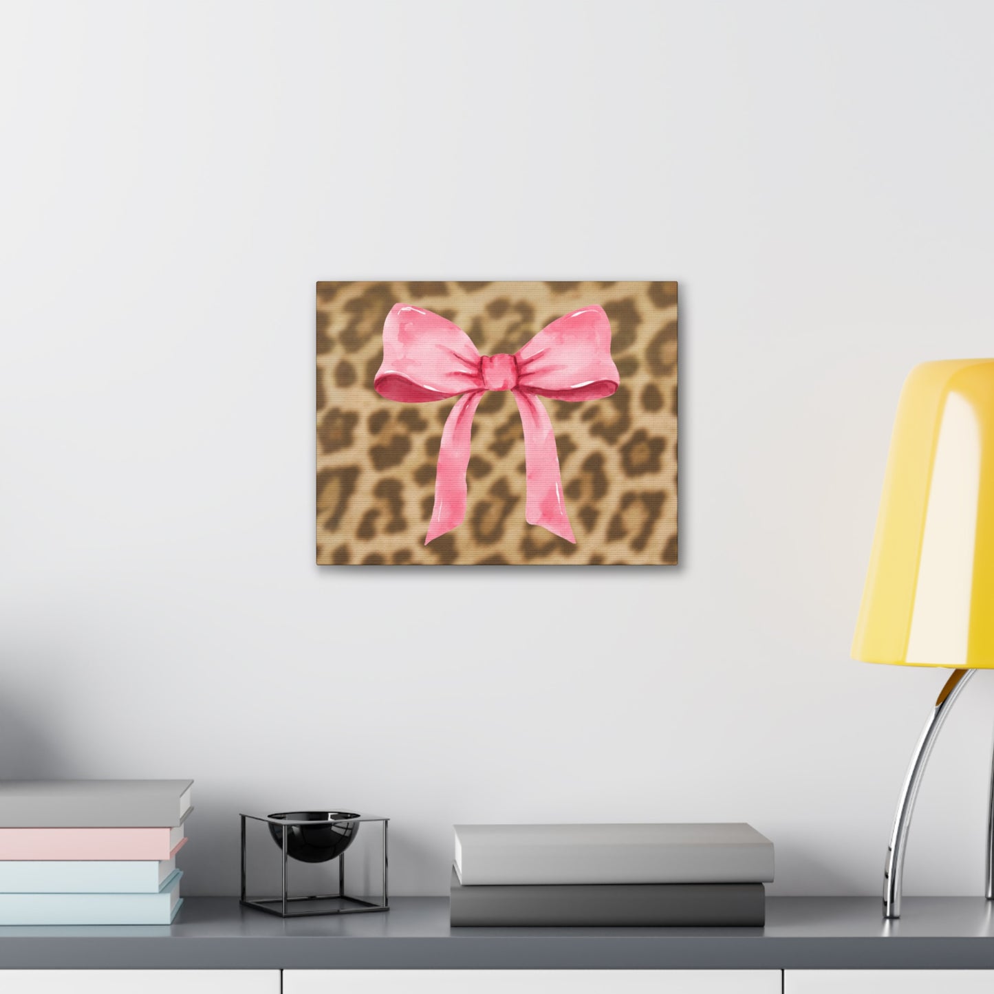 Leopard and Pink Coquette Bow Canvas Wrapped Art Multiple Sizes