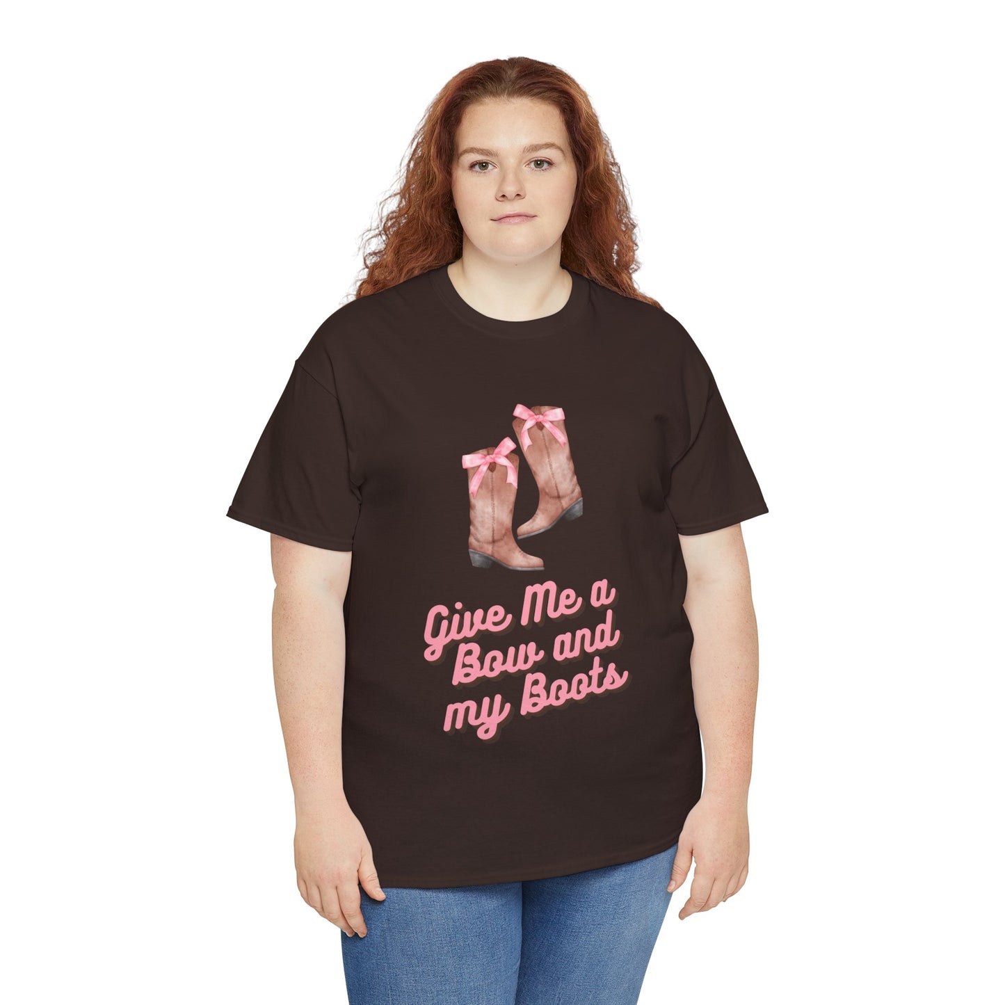 Pink Cowgirl Bow & Boots Women's Plus Short Sleeved Cotton Tee Size xl-5xl