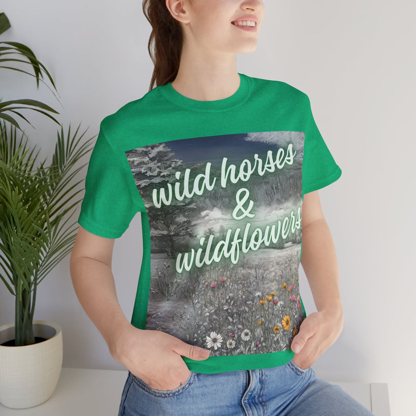 Wild Horses & Wildflowers Country Cowgirl Women's Jersey Short Sleeved Tee Size S-2xl