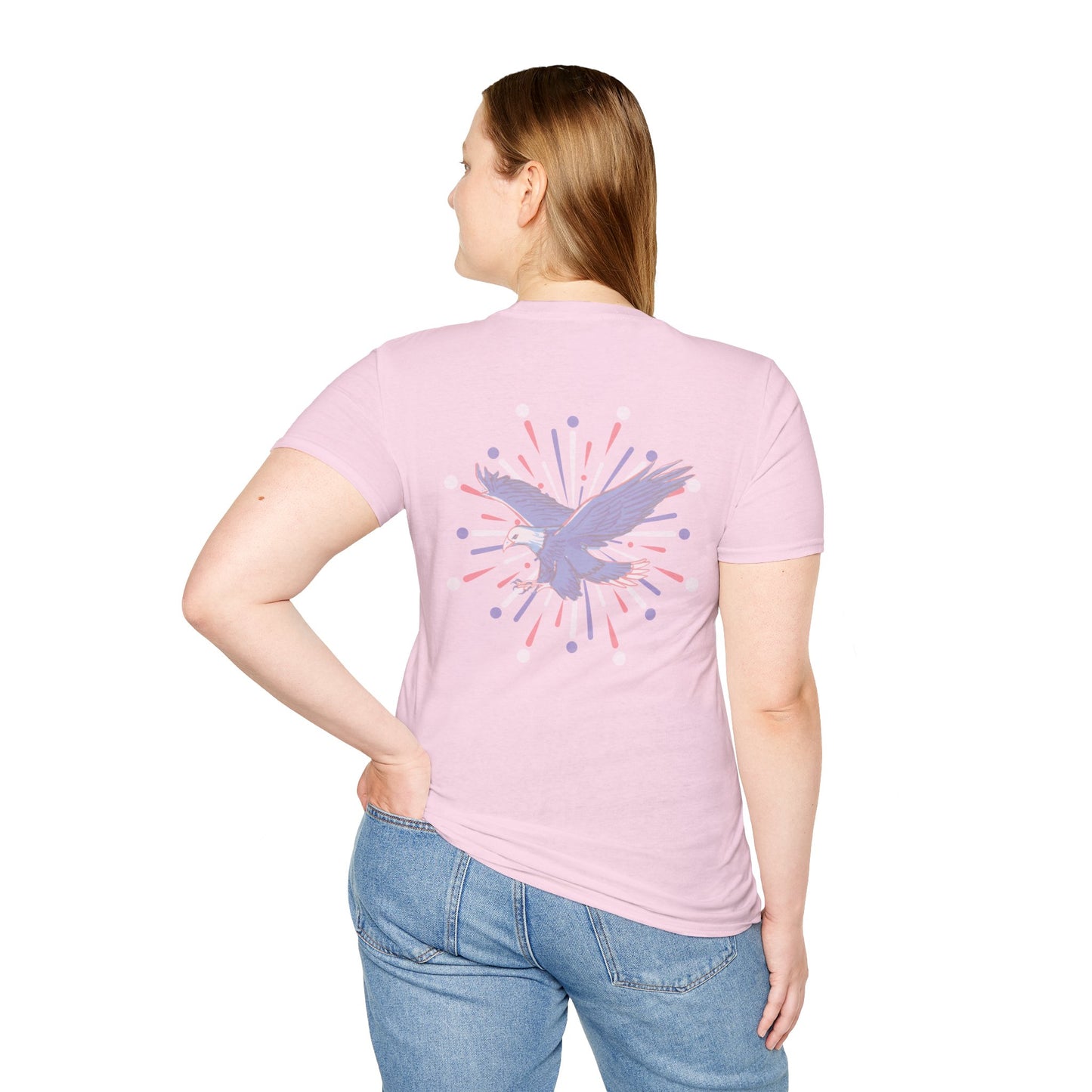 USA 'Merica Red, White & Blue Eagle 4th Women's Softstyle Plus Short Sleeve Double-Sided T-Shirt Sizes xl-5xl