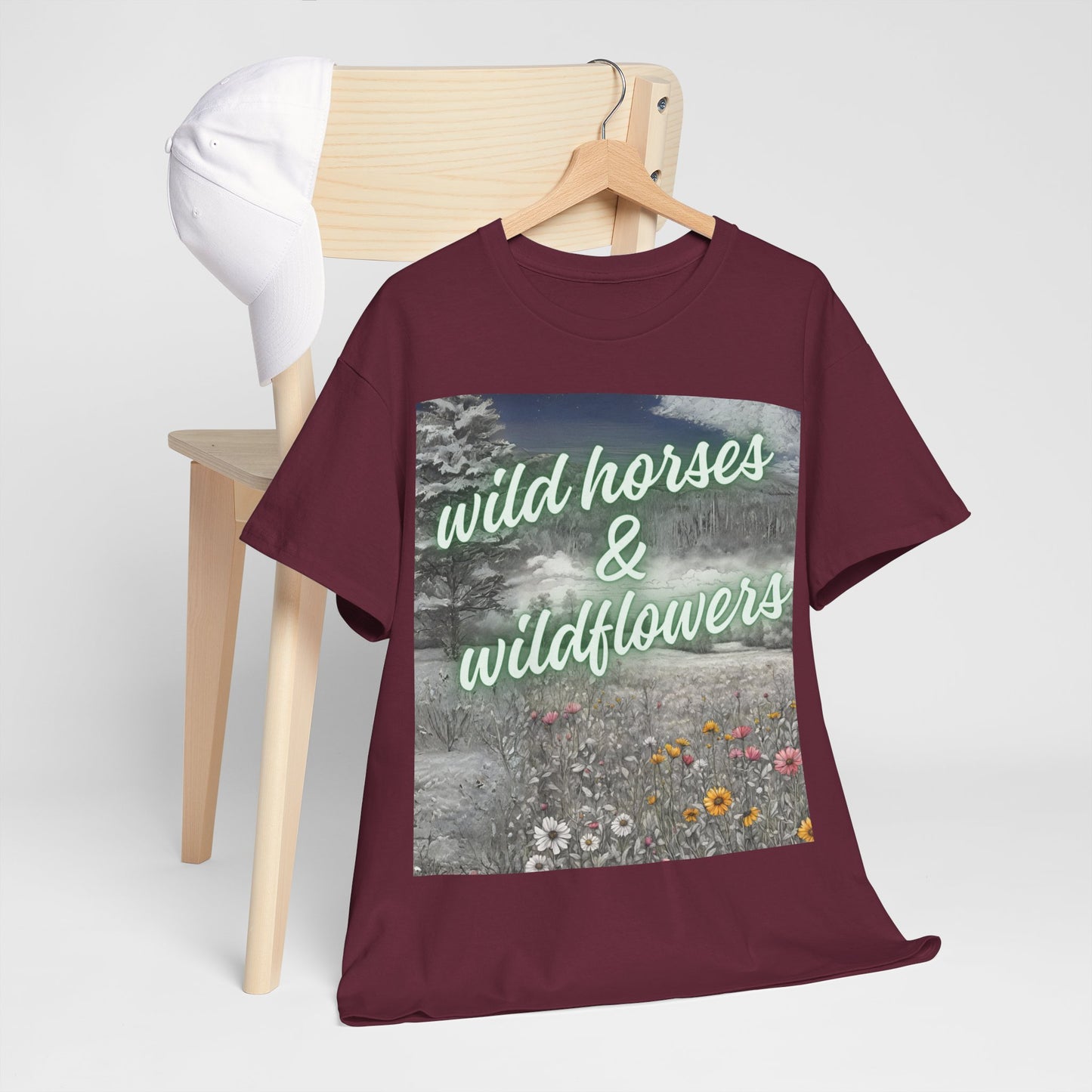 Wild Horses & Wildflowers Country Cowgirl Women's Plus Short Sleeved Cotton Tee Size xl-5xl