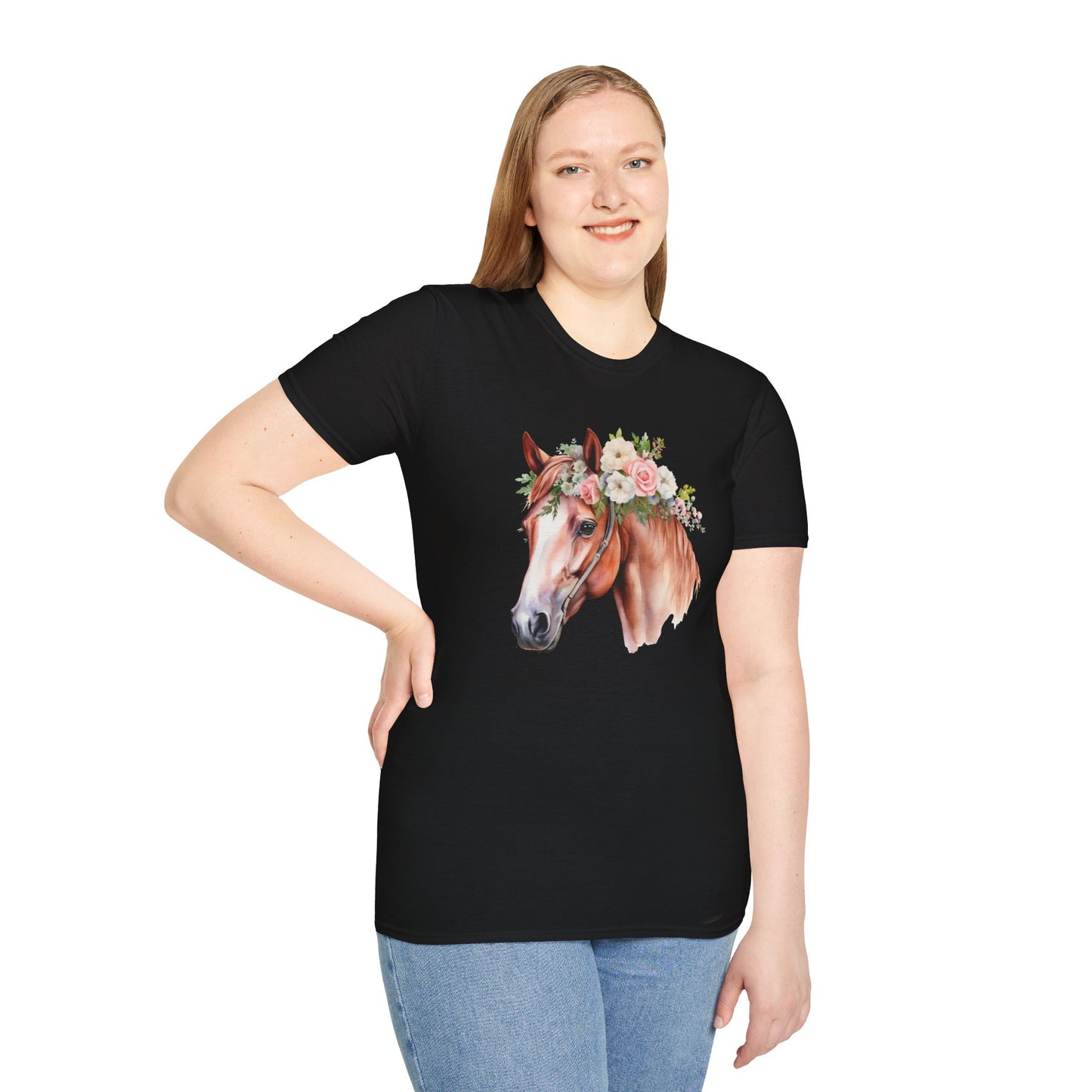 Pink Rose Flower Horse Princess Women's Plus Cotton Short Sleeved Tee Size xl-5xl