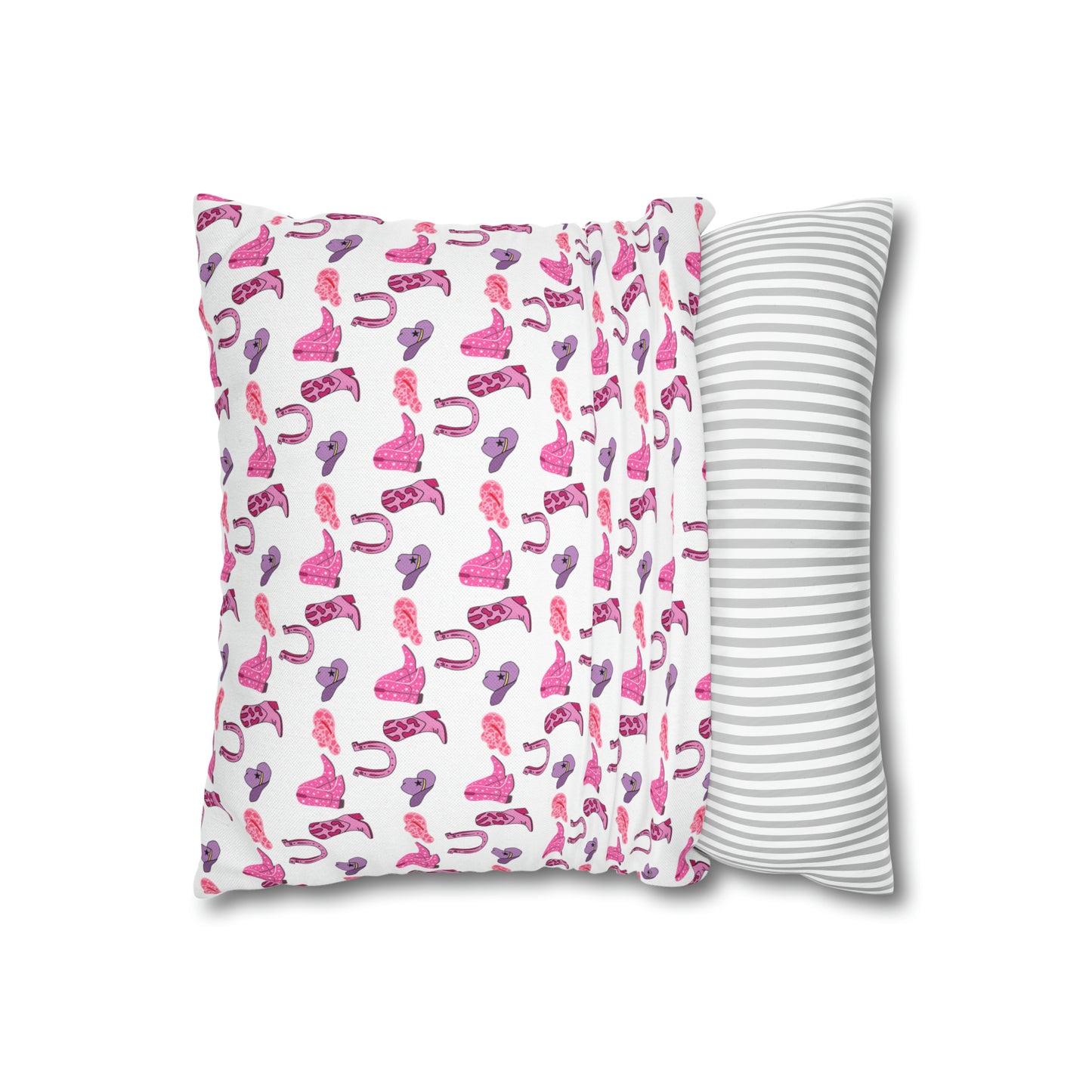 Yee Haw Pink Purple Cowgirl Hat & Boots Patterned Square Pillow Cover Multiple Sizes