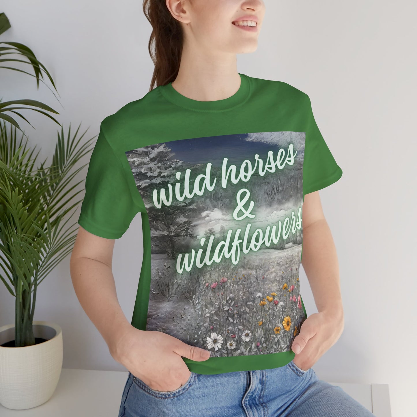 Wild Horses & Wildflowers Country Cowgirl Women's Jersey Short Sleeved Tee Size S-2xl