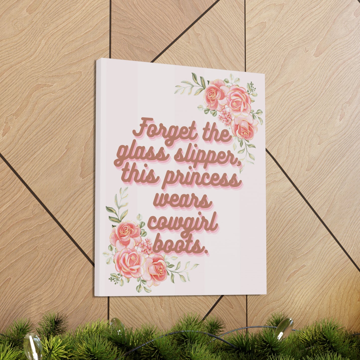 Pink Coquette Cowgirl Princess Glass Slippers Cowgirl Boots Pink Rose Canvas Wrapped Art Multiple Sizes
