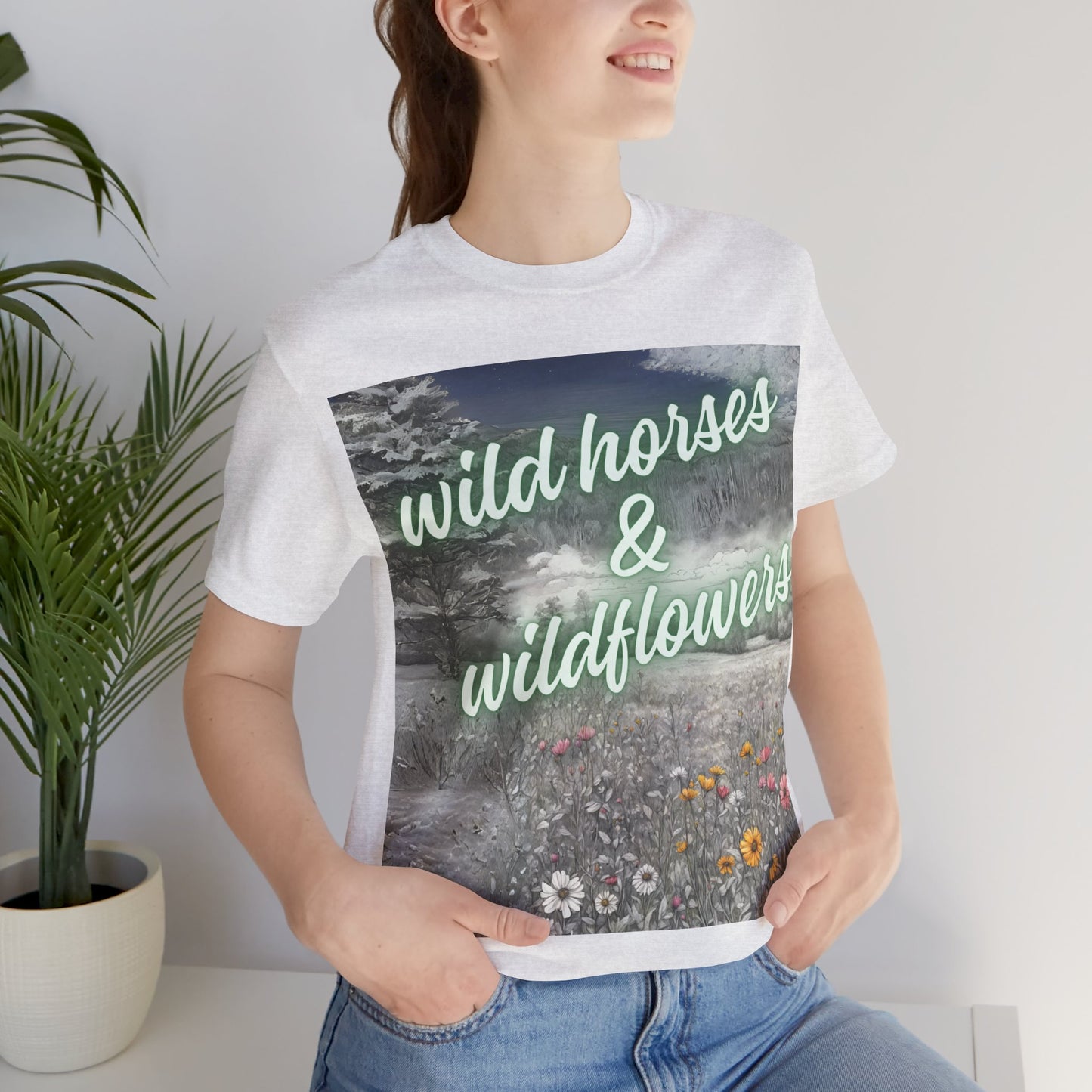 Wild Horses & Wildflowers Country Cowgirl Women's Jersey Short Sleeved Tee Size S-2xl