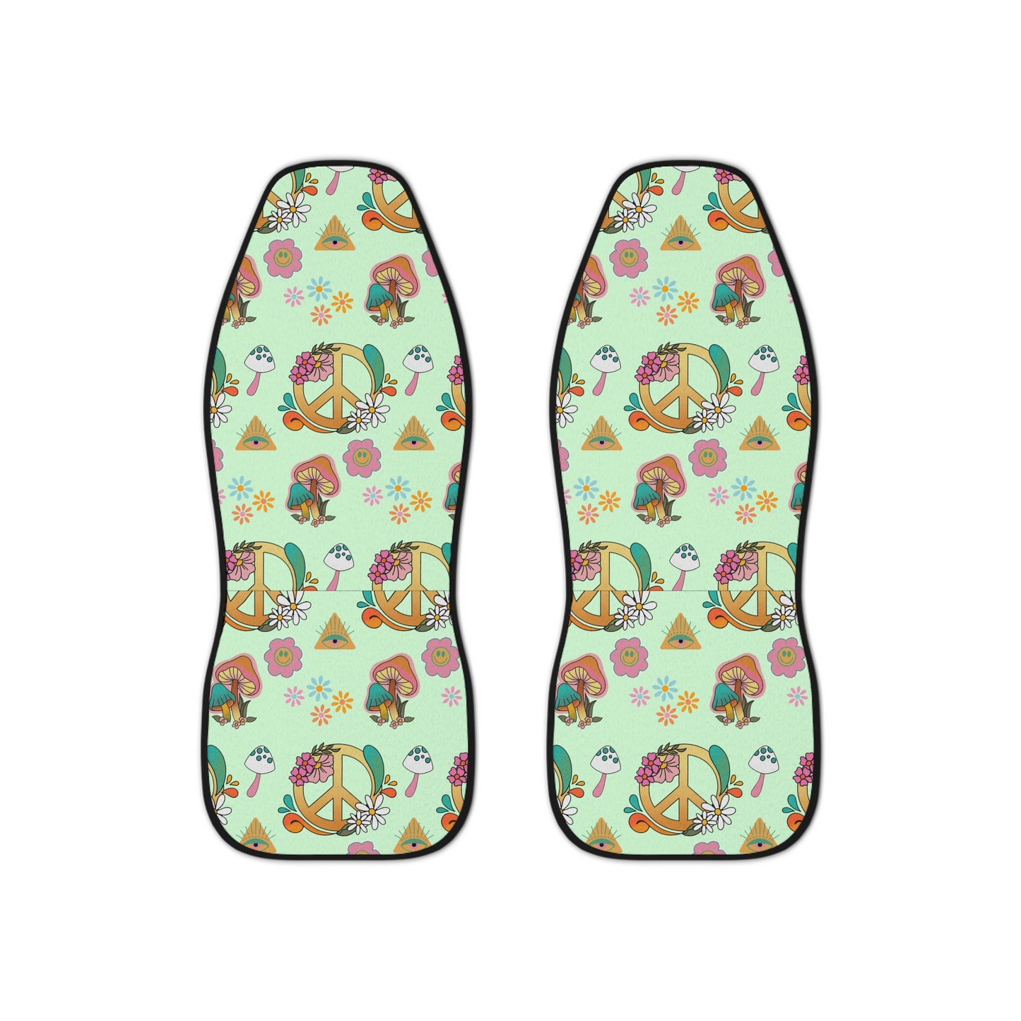 60's 70's Print Colorful Peace Sign Mint Green Car Seat Covers