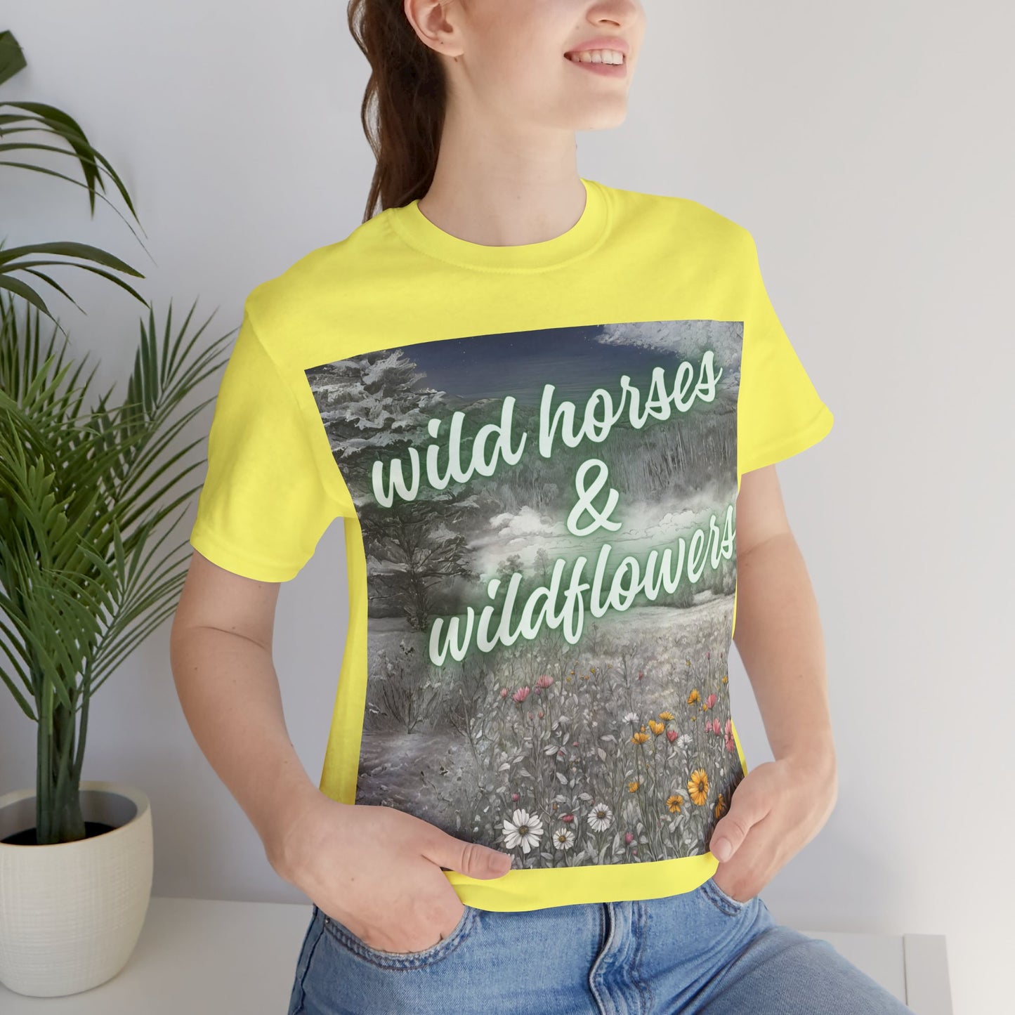 Wild Horses & Wildflowers Country Cowgirl Women's Jersey Short Sleeved Tee Size S-2xl