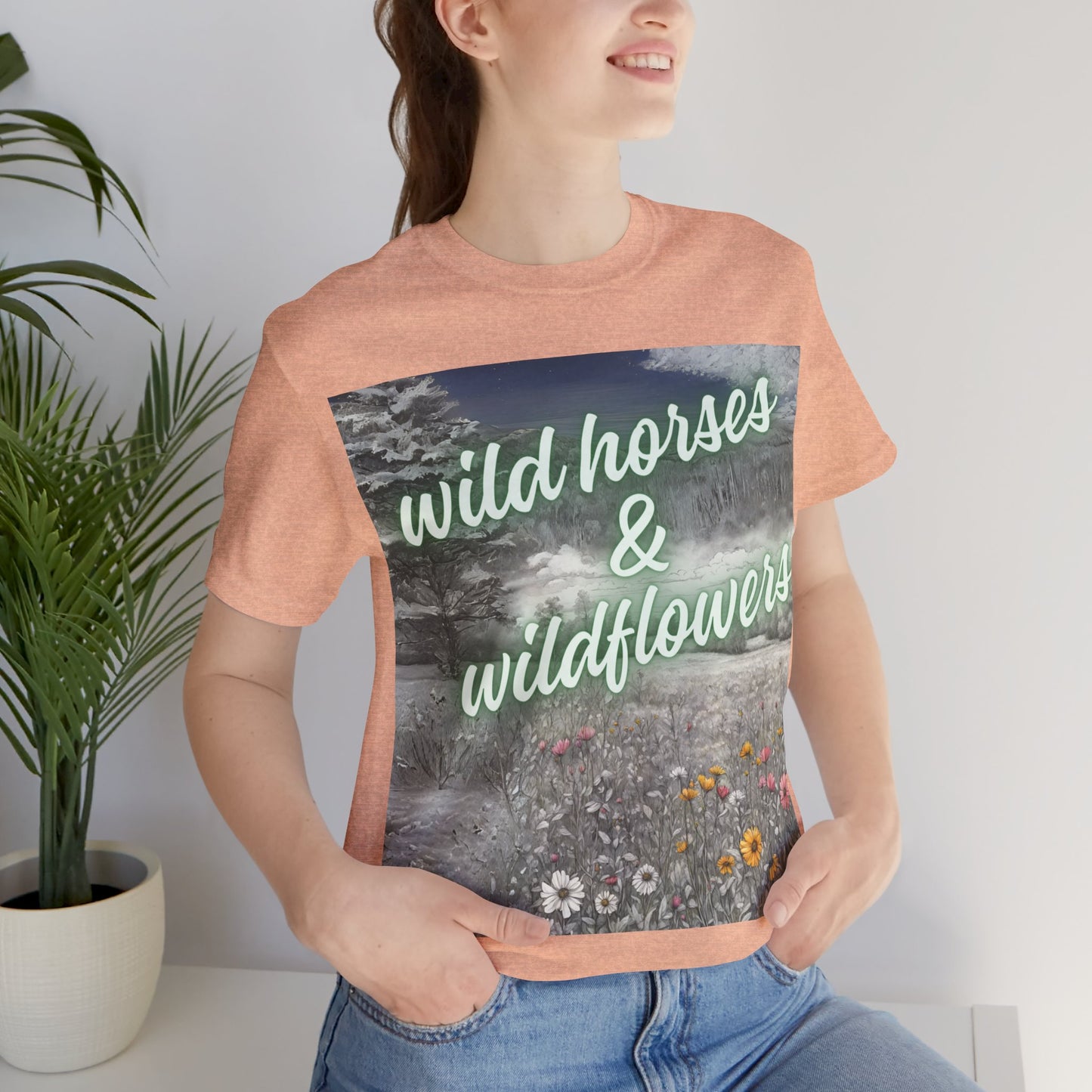 Wild Horses & Wildflowers Country Cowgirl Women's Jersey Short Sleeved Tee Size S-2xl