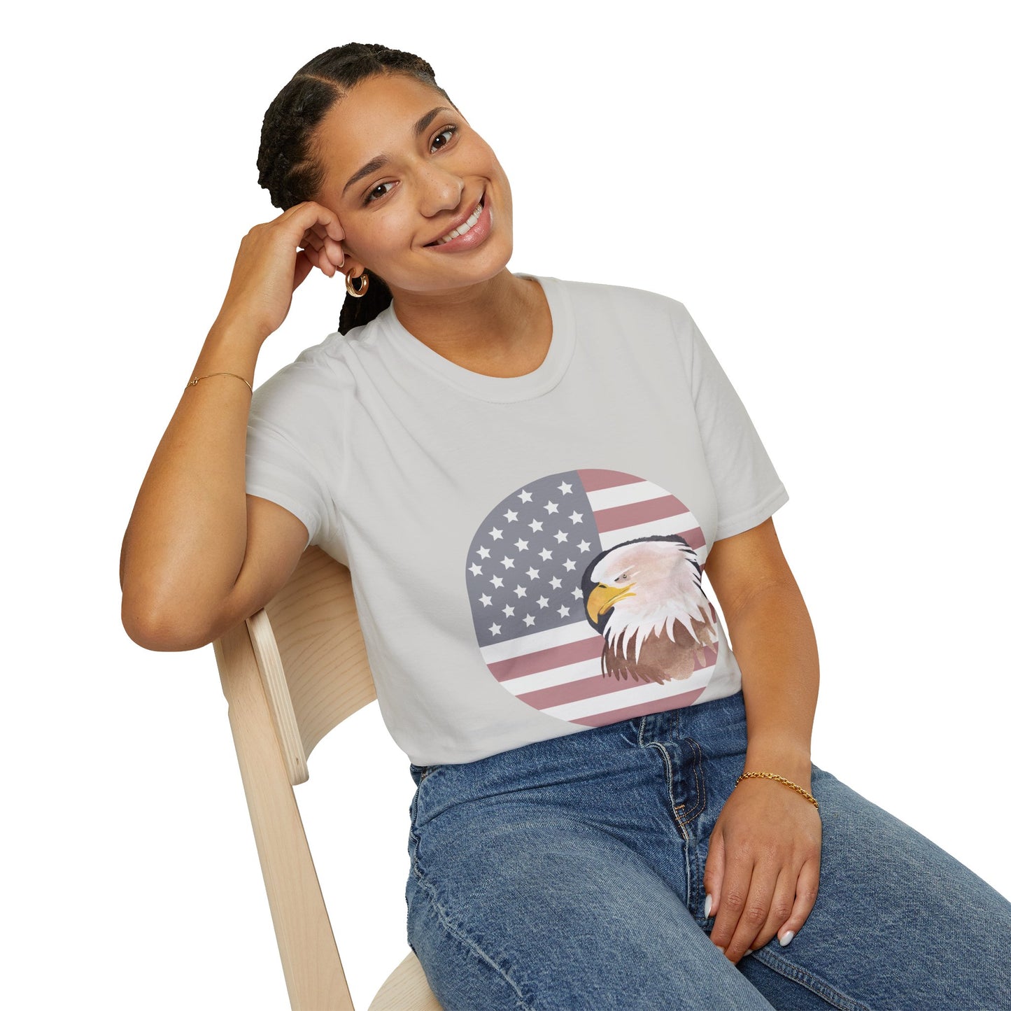 Red, White & Blue Eagle and Flag Antique 4th Softstyle Plus Short Sleeve T-Shirt Multiple Sizes xl-5xl