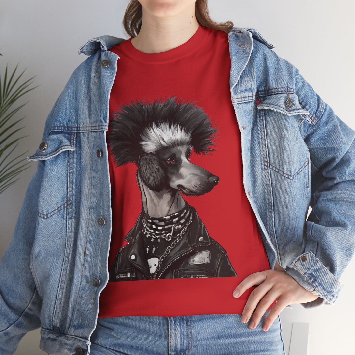 Black & White Punk Rock Poodle Puppy Dog Women's Plus Cotton Tee Size xl-5xl