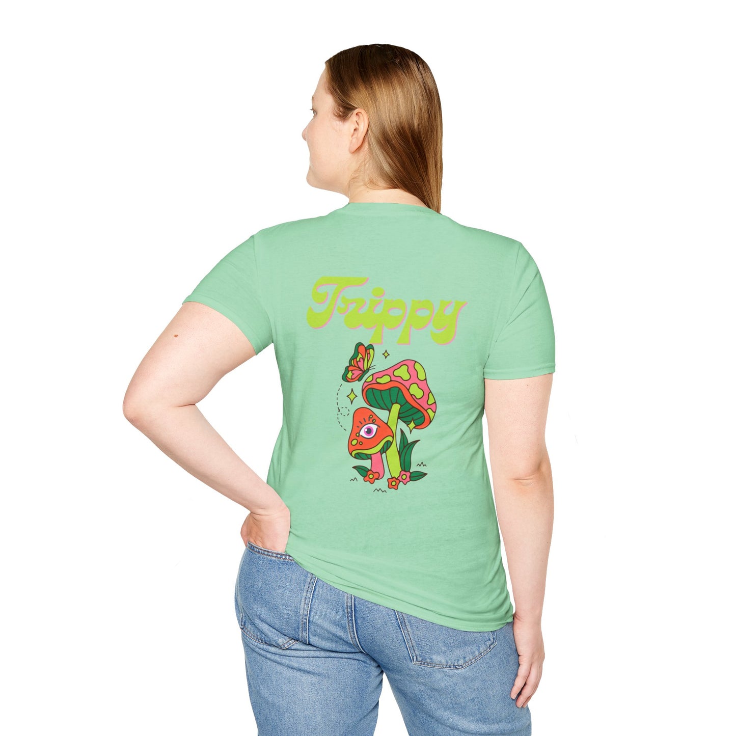 Trippy Mushrooms Double Sided Women's Plus Softstyle Tee Sizes xl-5xl