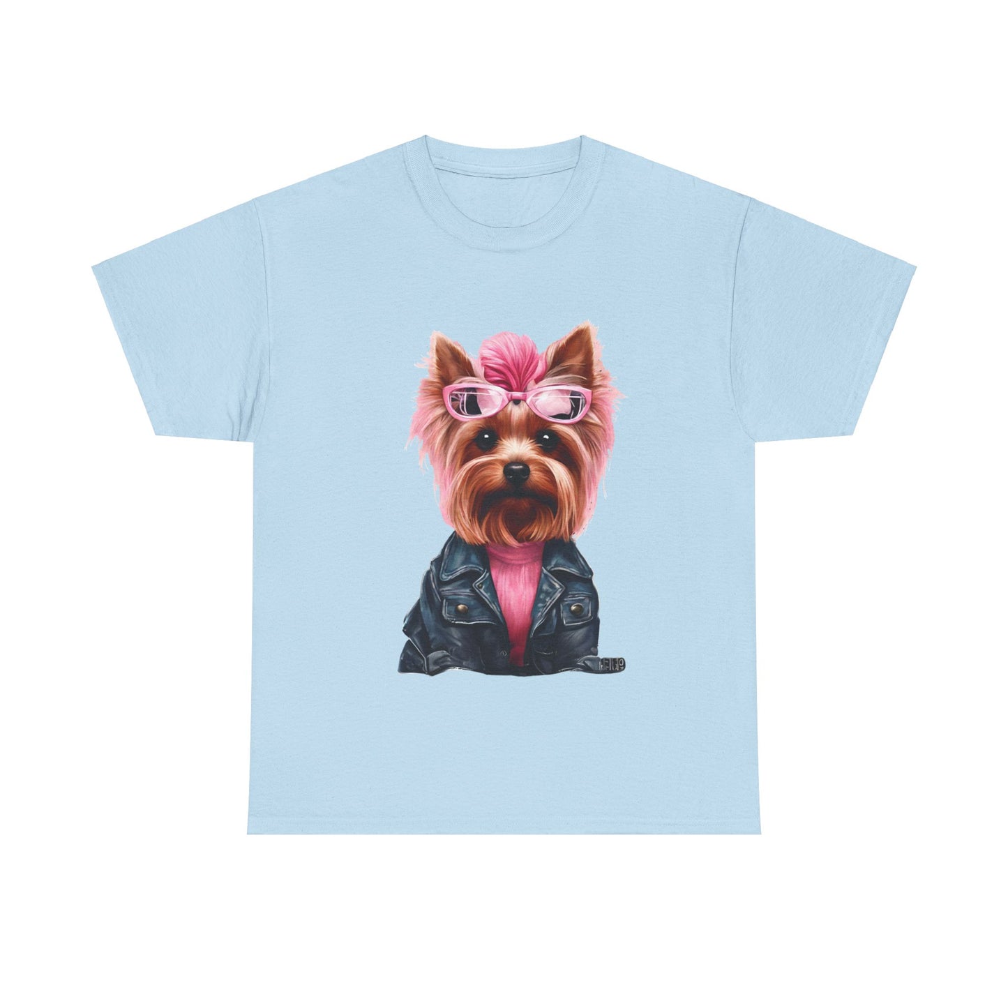 Preppy Pink Biker Yorkie Puppy Women's Plus Cotton Short Sleeved Tee Size xl-5xl