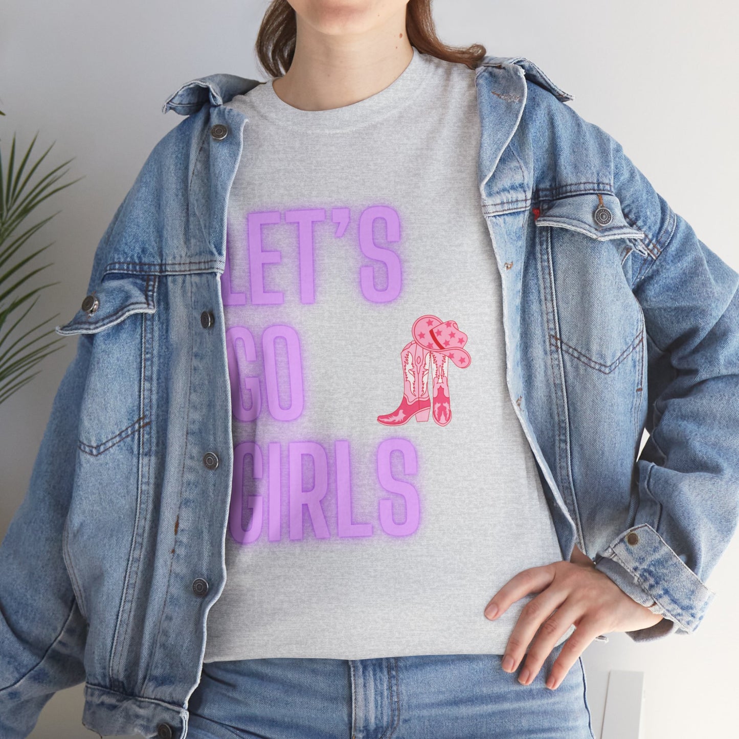 Let's Go Girls Glow Cowgirl Women's Plus Heavy Cotton Tee Size xl-5xl