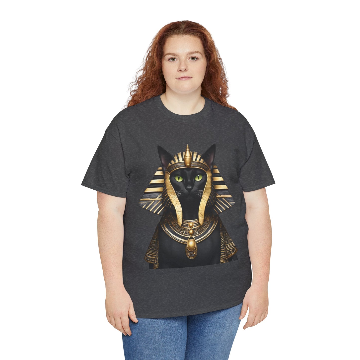 Black & Gold Egyptian Princess Pharaoh Kitty Cat Women's Plus Cotton Short Sleeved Tee Size xl-5xl
