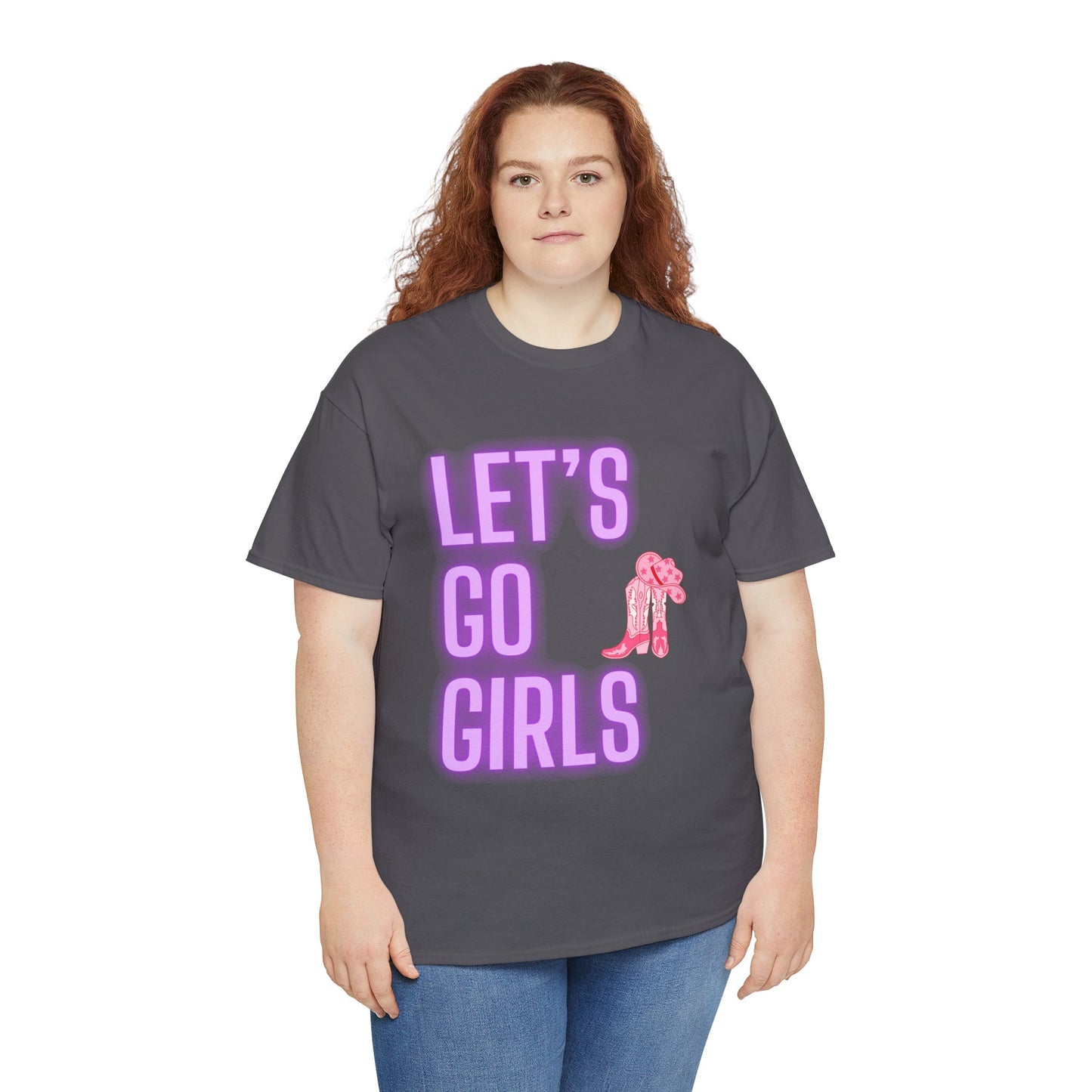 Let's Go Girls Glow Cowgirl Women's Plus Heavy Cotton Tee Size xl-5xl