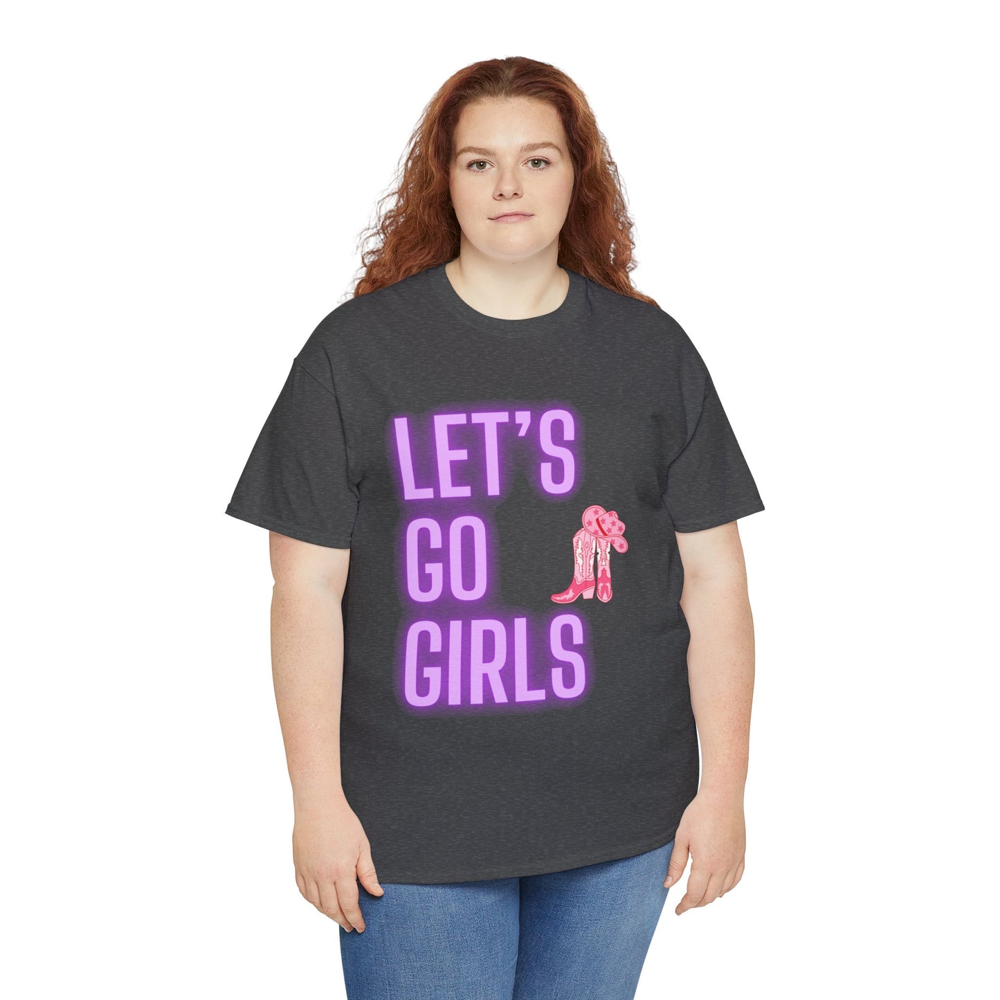 Let's Go Girls Glow Cowgirl Women's Plus Heavy Cotton Tee Size xl-5xl