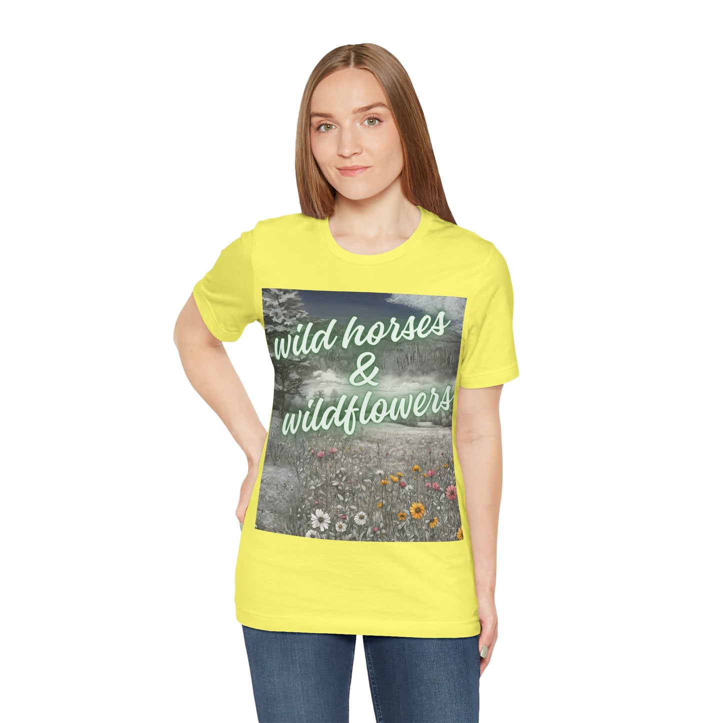 Wild Horses & Wildflowers Country Cowgirl Women's Jersey Short Sleeved Tee Size S-2xl