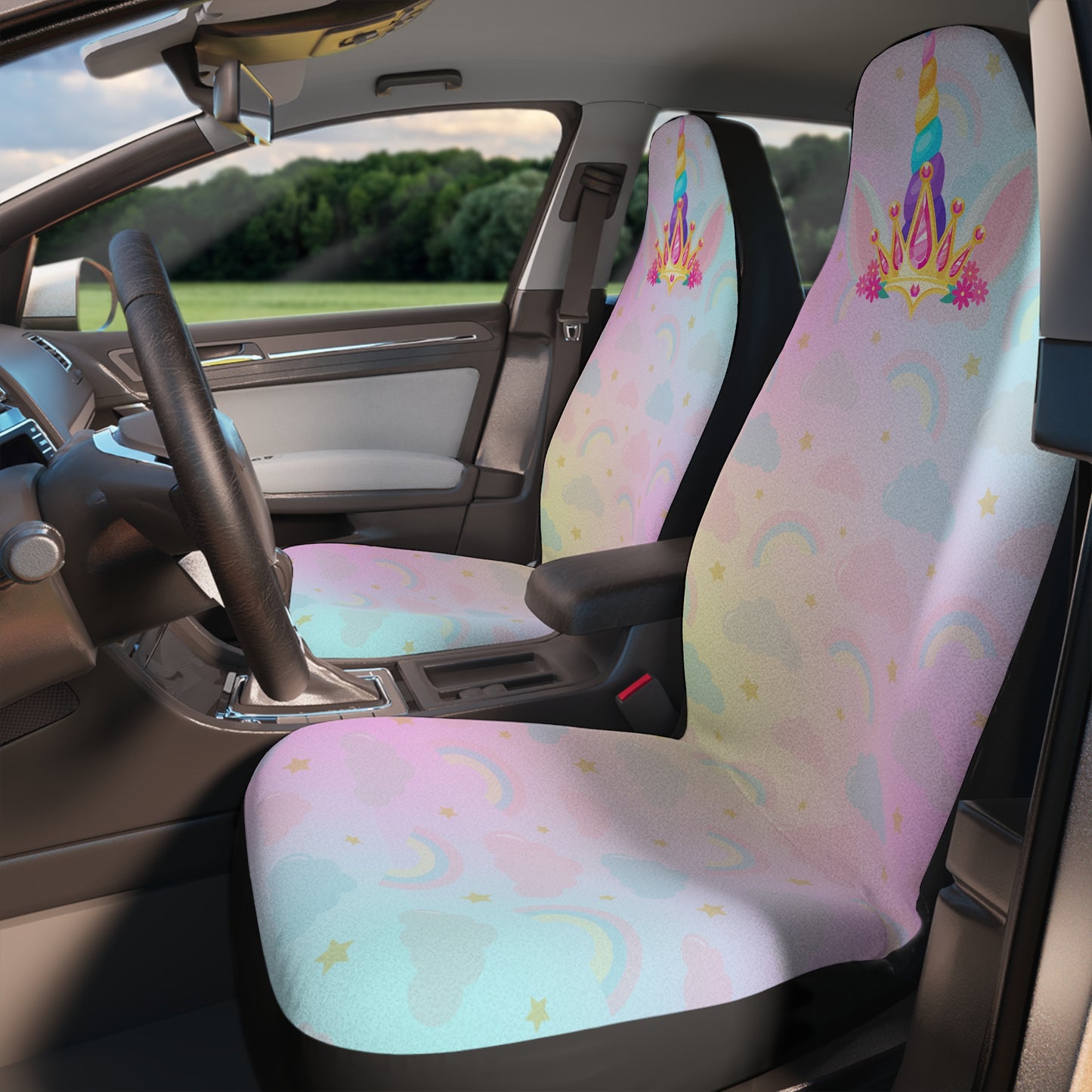 Unicorn Princess Queen Pink Blue & Yellow Colorful Rainbow Car Seat Covers