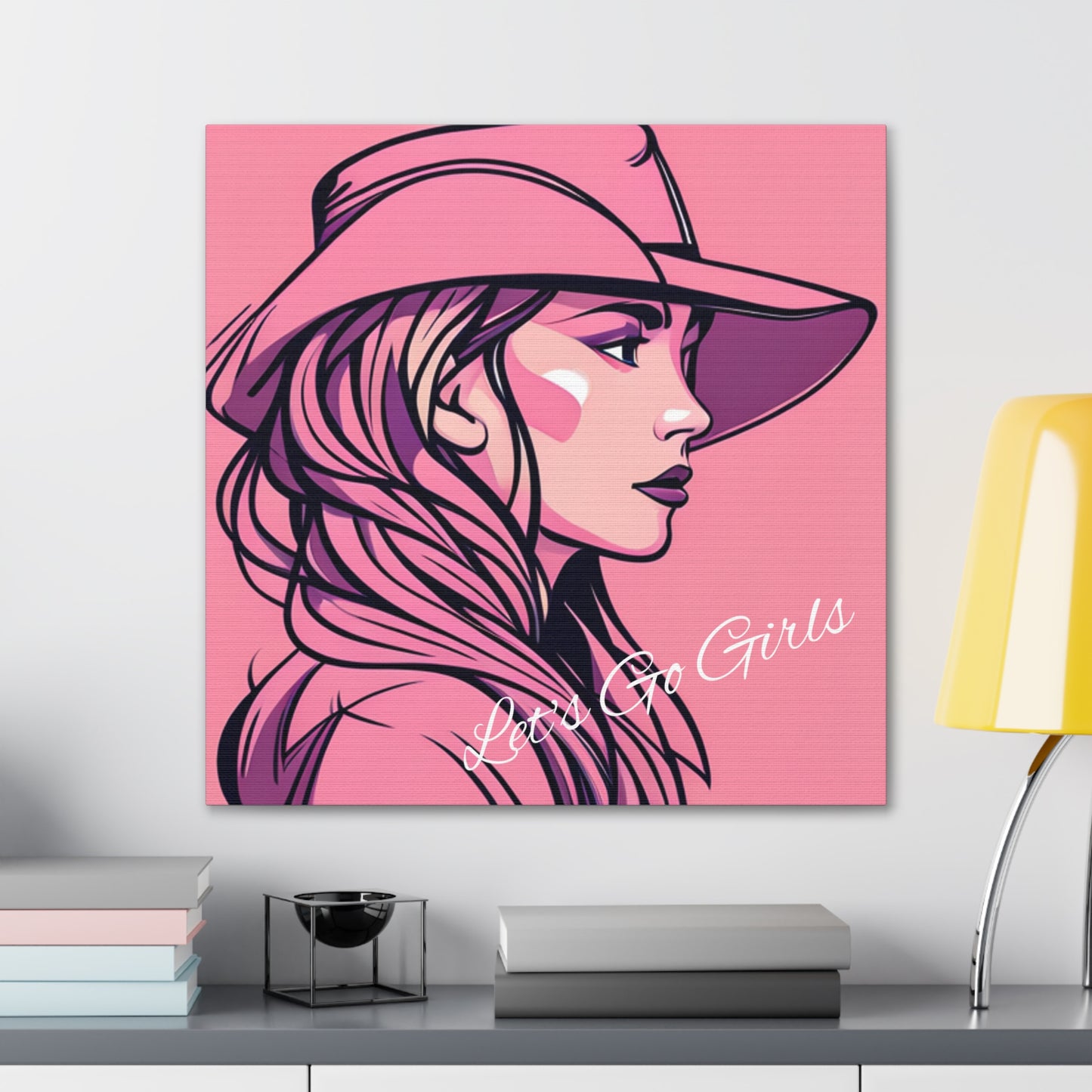 Pink Cowgirl Let's Go Girls Wrapped Canvas Art Multiple Sizes